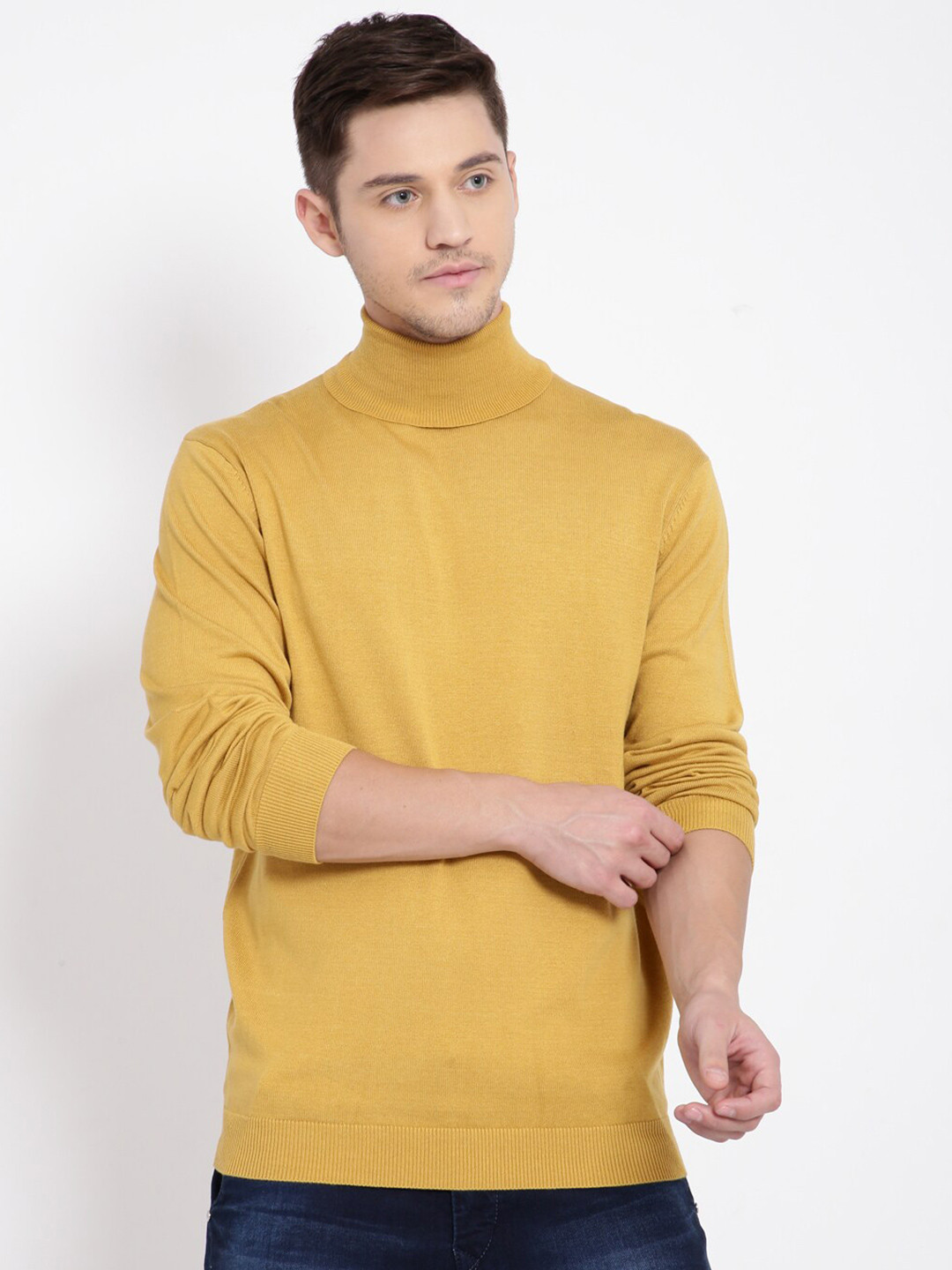 

t-base Men Yellow Cotton Pullover Sweater