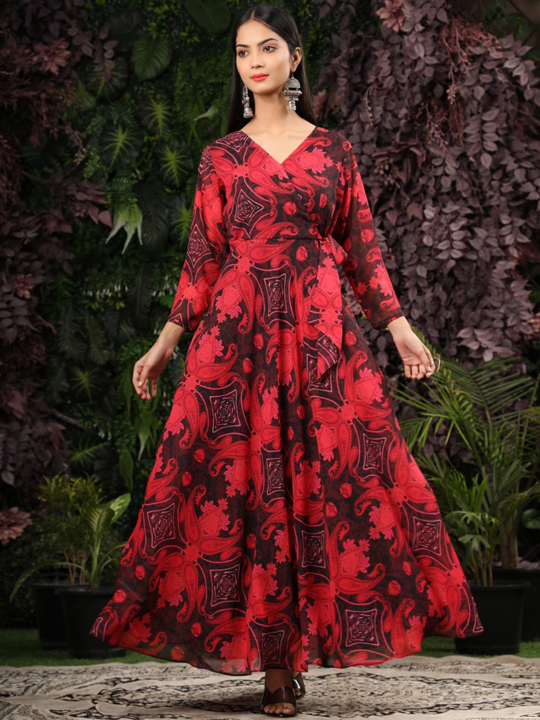 

KALINI Women Red & Black Printed Gown Ethnic Dresses