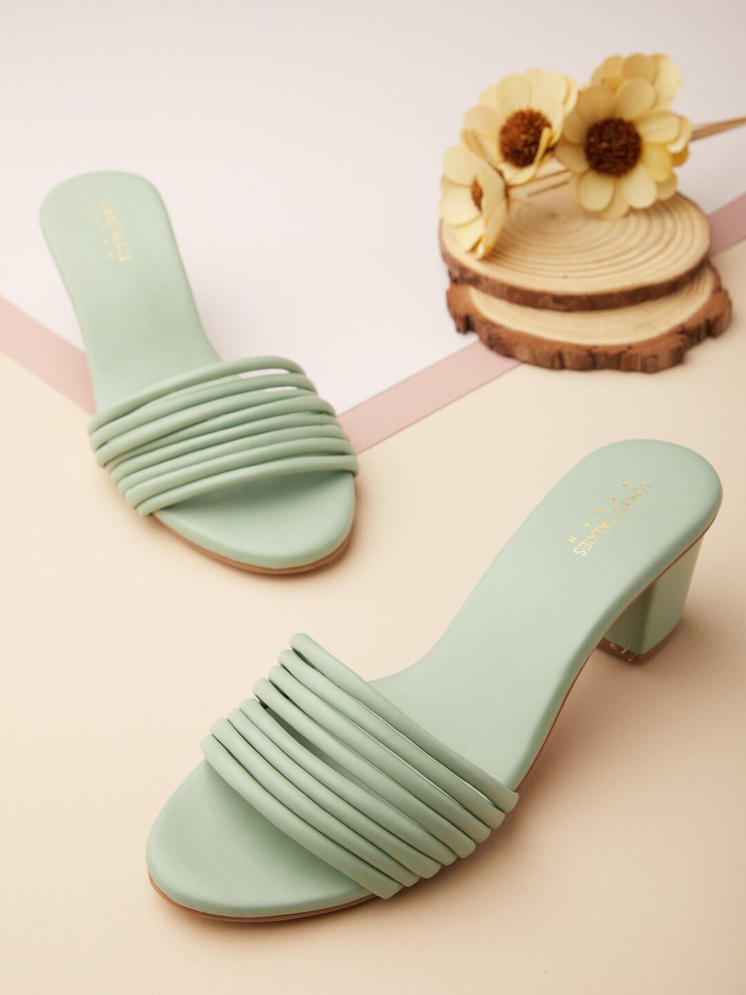 

Tokyo Talkies Women Sea Green Striped Block Sandals