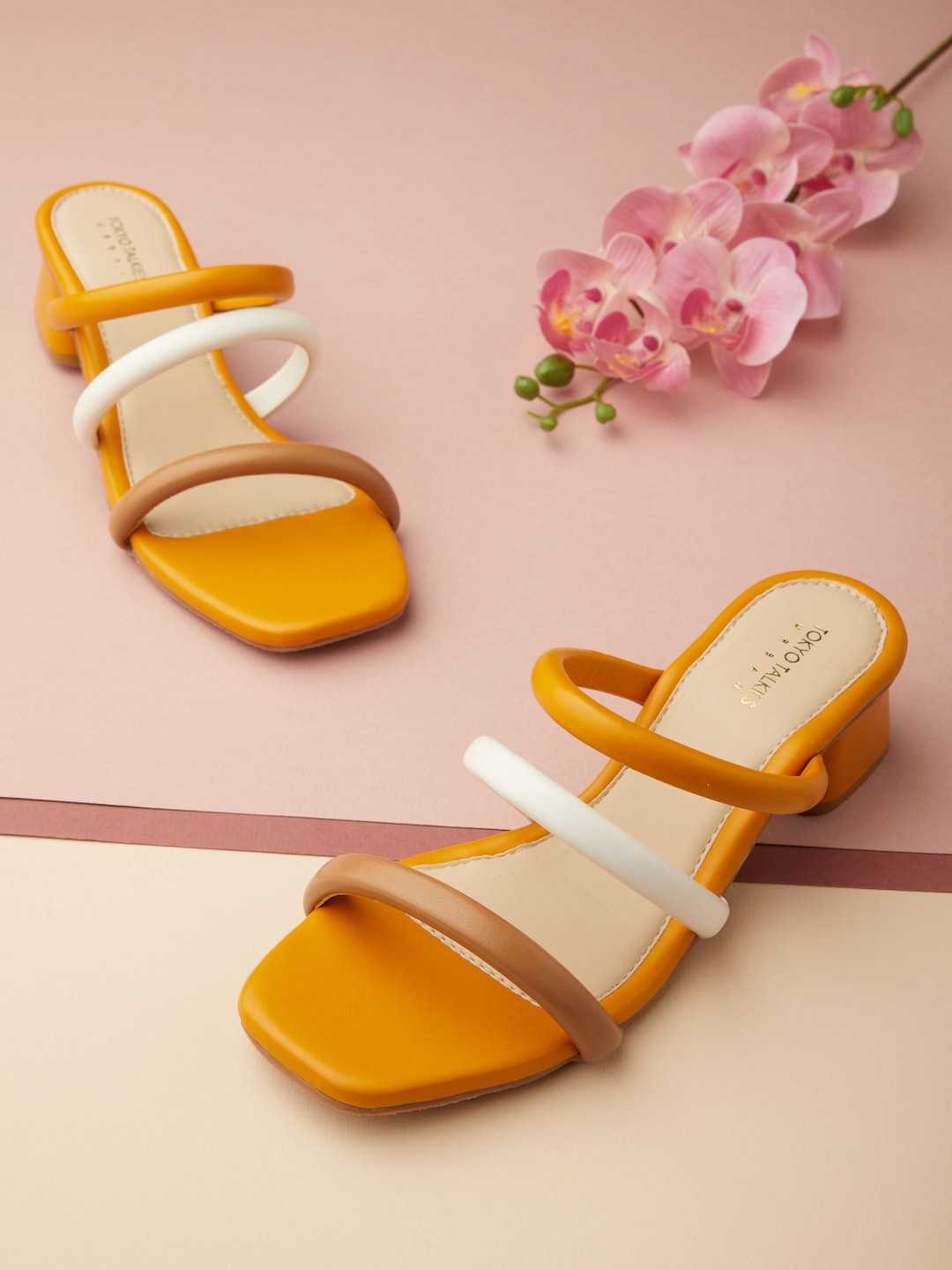 

Tokyo Talkies Mustard Embellished Block Sandals with Buckles