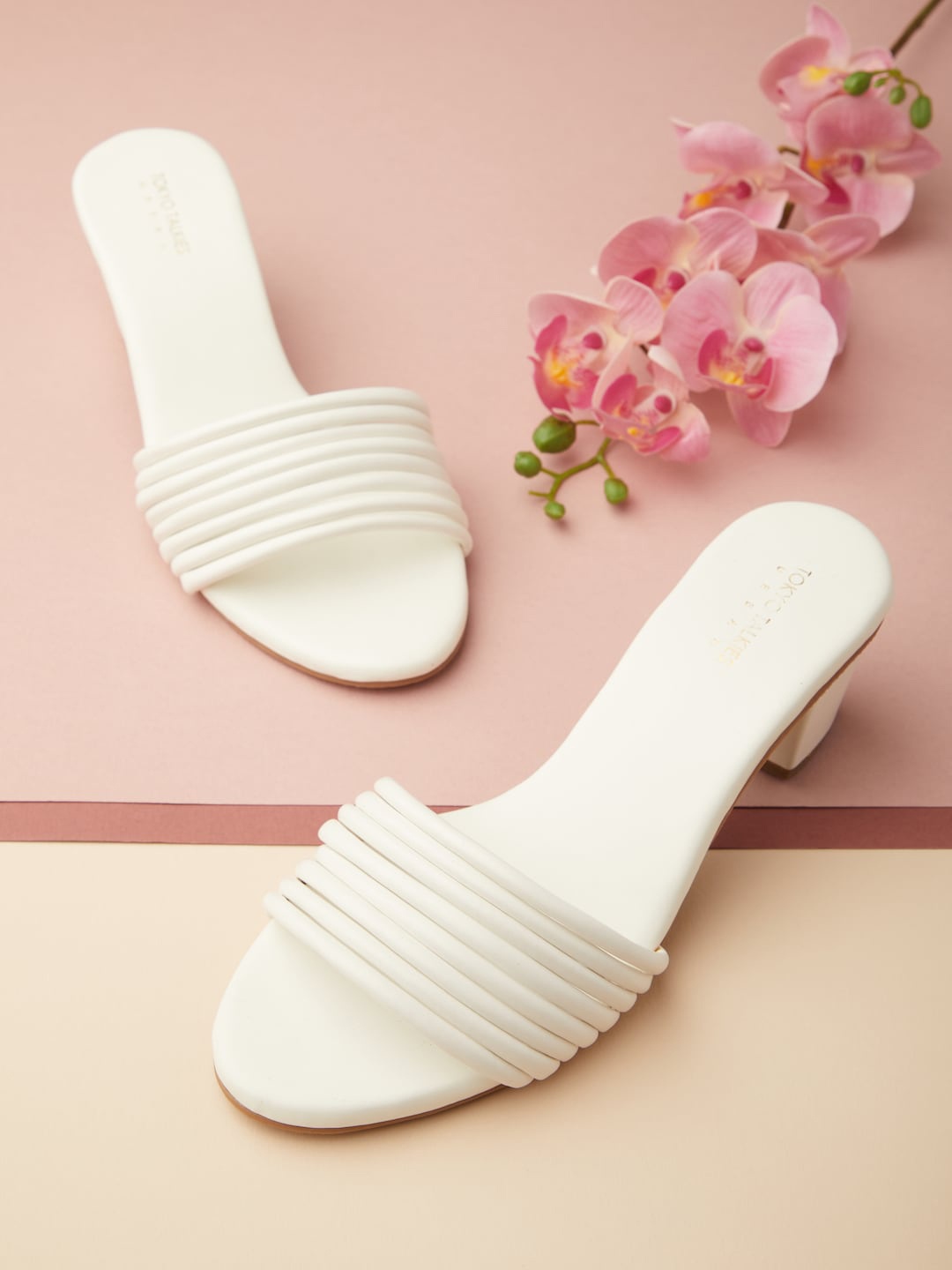 

Tokyo Talkies White Striped Block Heels