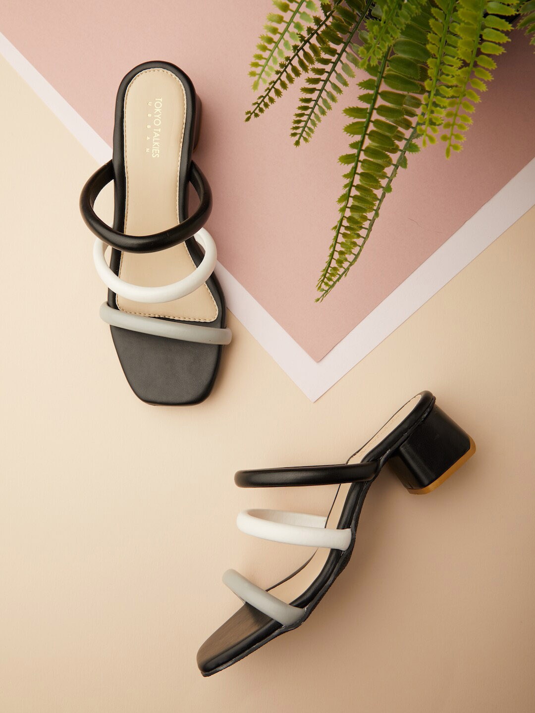 

Tokyo Talkies Women Black & White Colourblocked Square Toe Block Heels