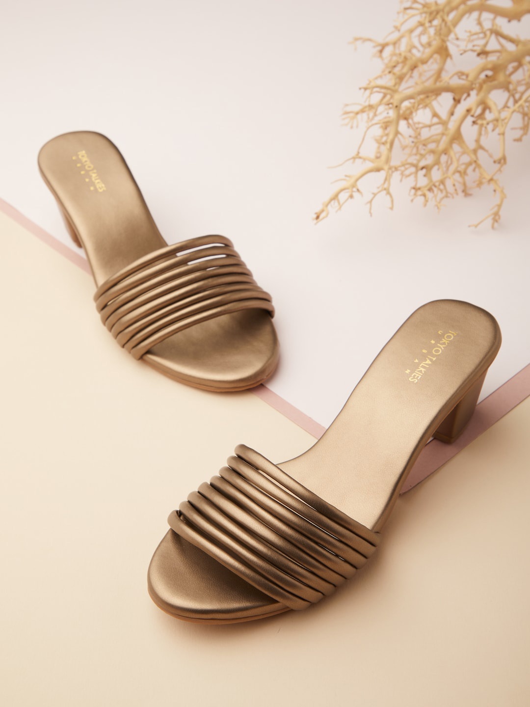 

Tokyo Talkies Gunmetal-Toned Solid Open Toe Heels, Metallic