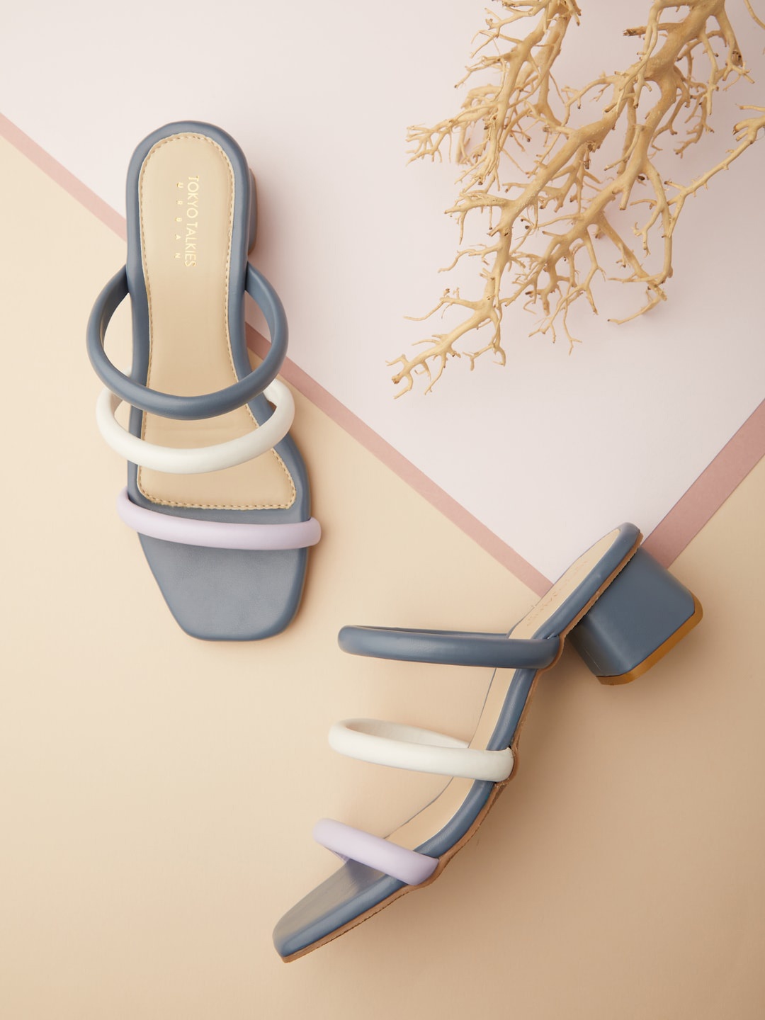 

Tokyo Talkies Blue & White Block Square Toe Heels