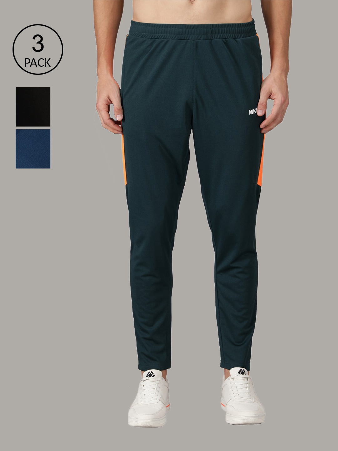 

MKKO Men Pack Of 3 Black, Blue & Green Solid Track Pants