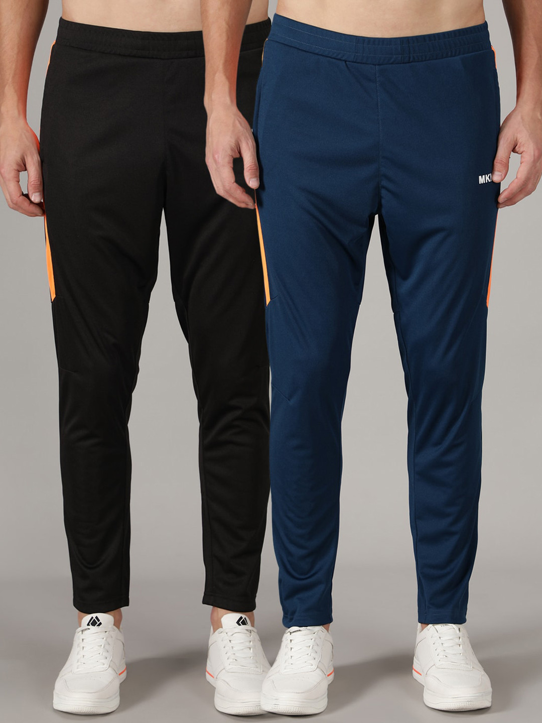 

MKKO Men Pack Of 2 Blue & Black Solid Track Pants