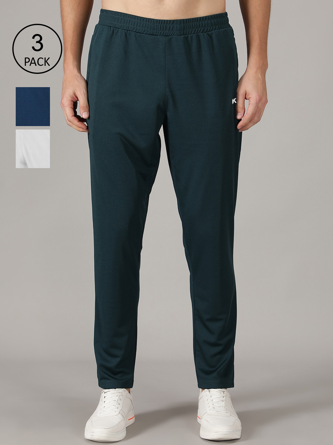 

MKKO Men Blue Pack Of 3 Solid Track Pants, Green
