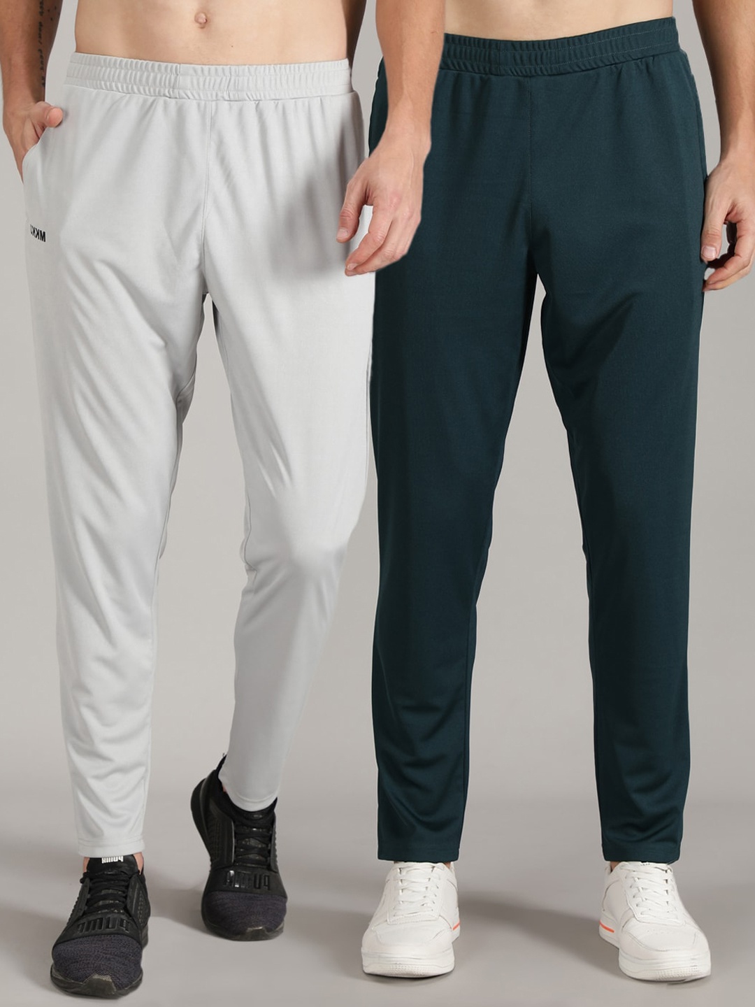 

MKKO Men Pack Of 2 Grey & Green Solid Joggers