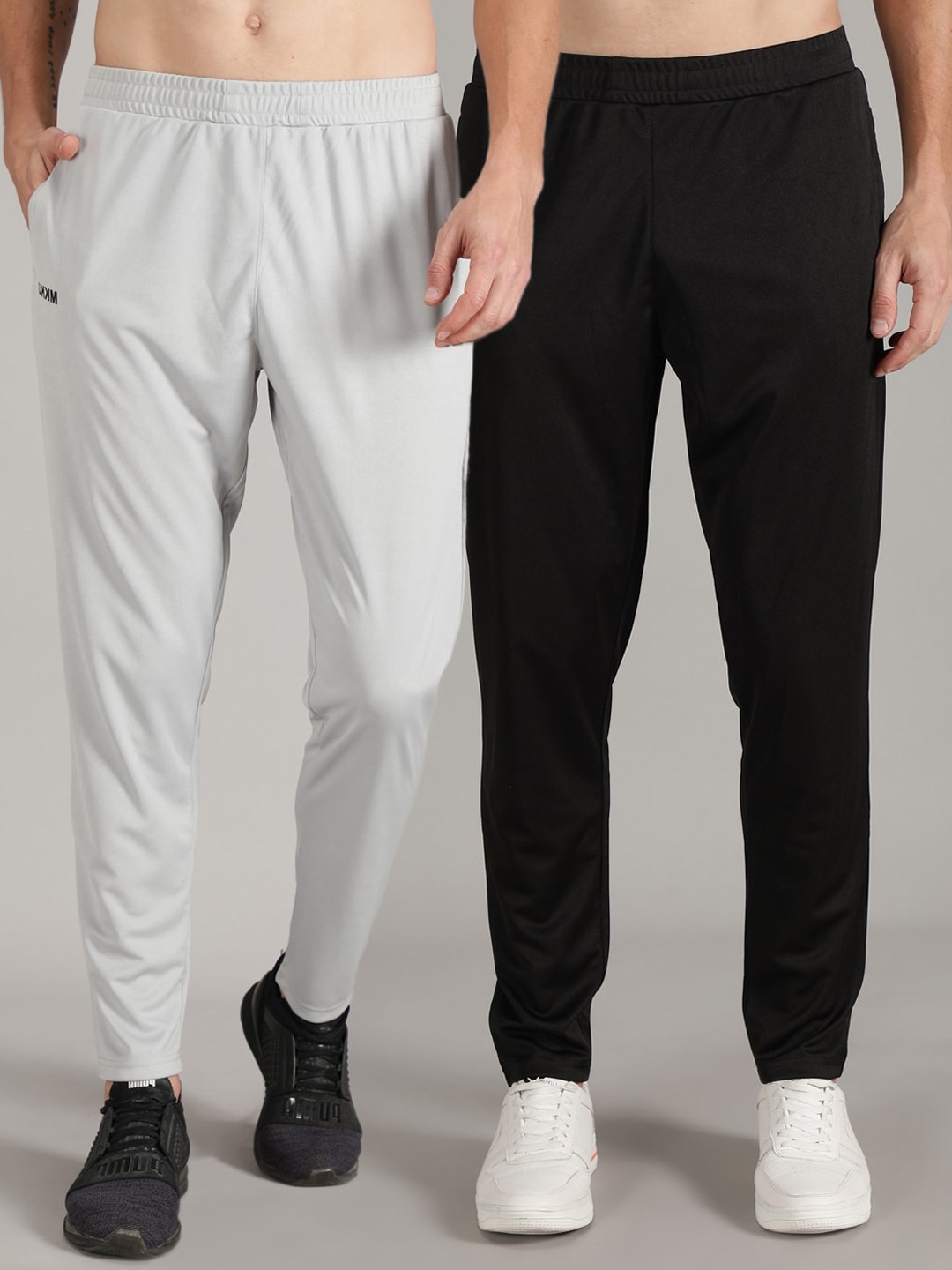 

MKKO Men Pack Of 2 Black & Grey Solid Track Pants