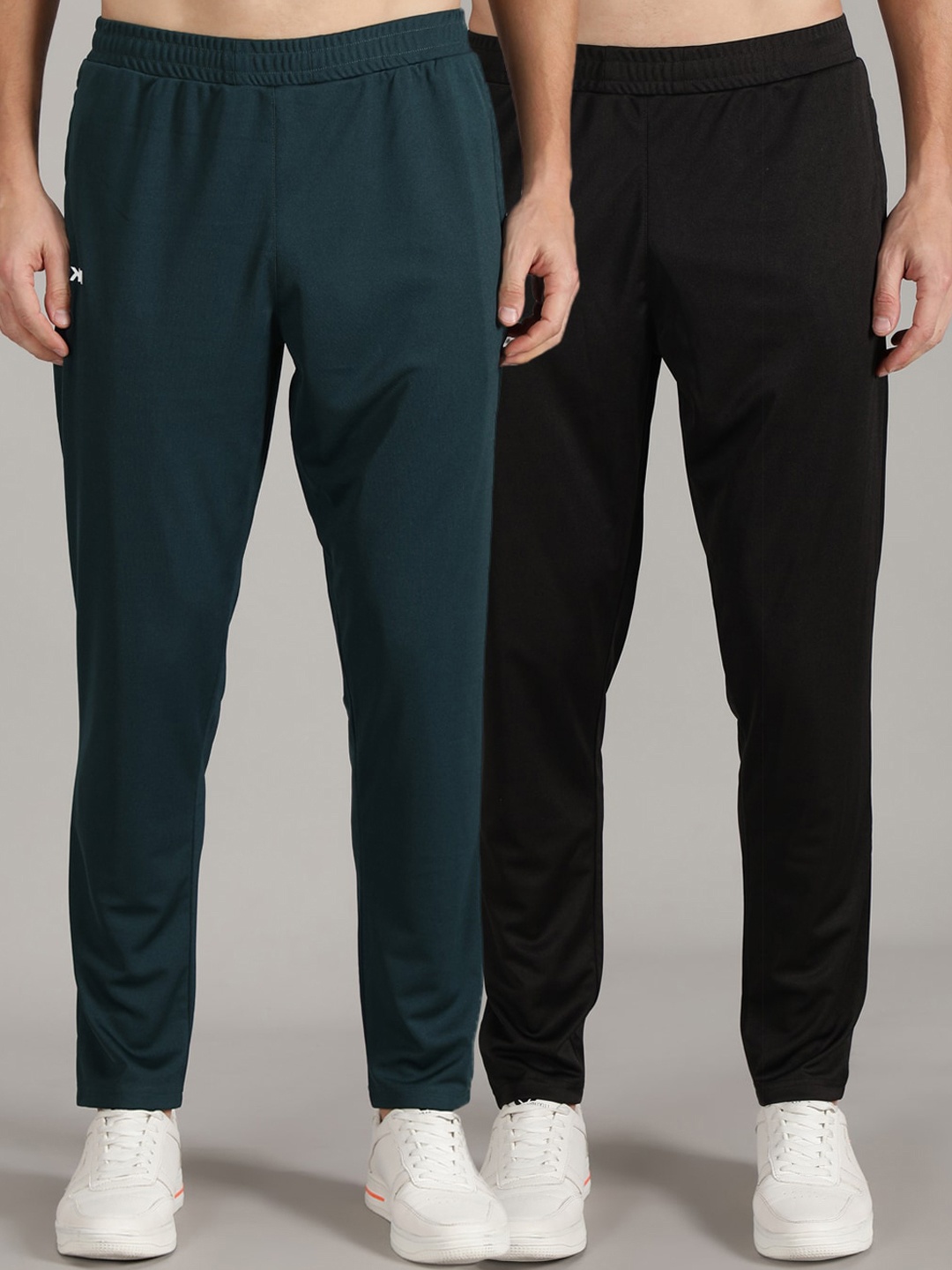 

MKKO Men Pack Of 2 Black & Teal Green Solid Track Pants