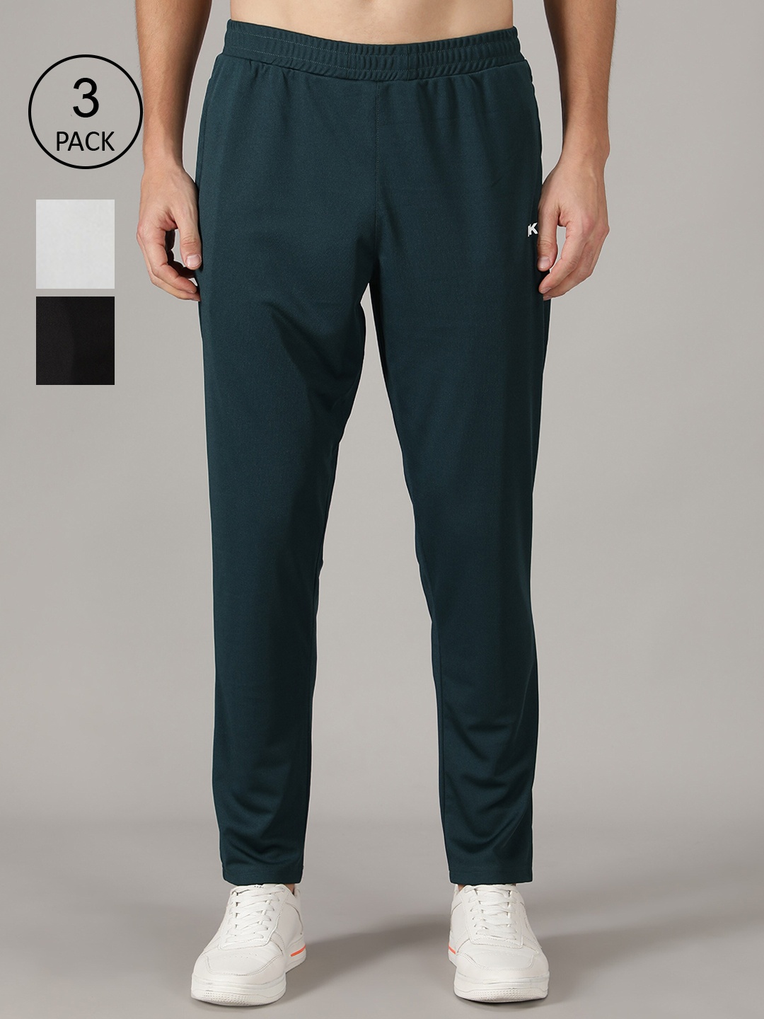 

MKKO Men Pack Of 3 Solid Track Pants, Black