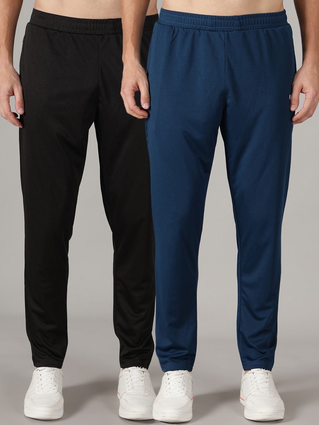 

MKKO Men Pack of 2 Black & Blue Solid Track Pants