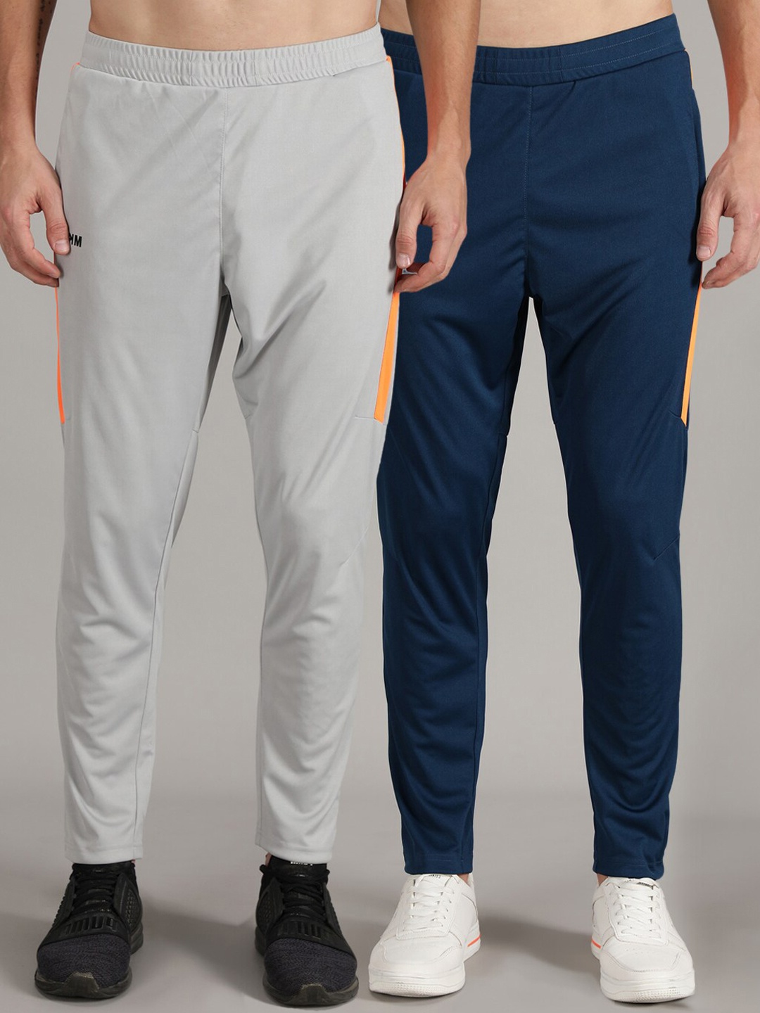 

MKKO Men Pack Of 2 Blue & Grey Solid Track Pants