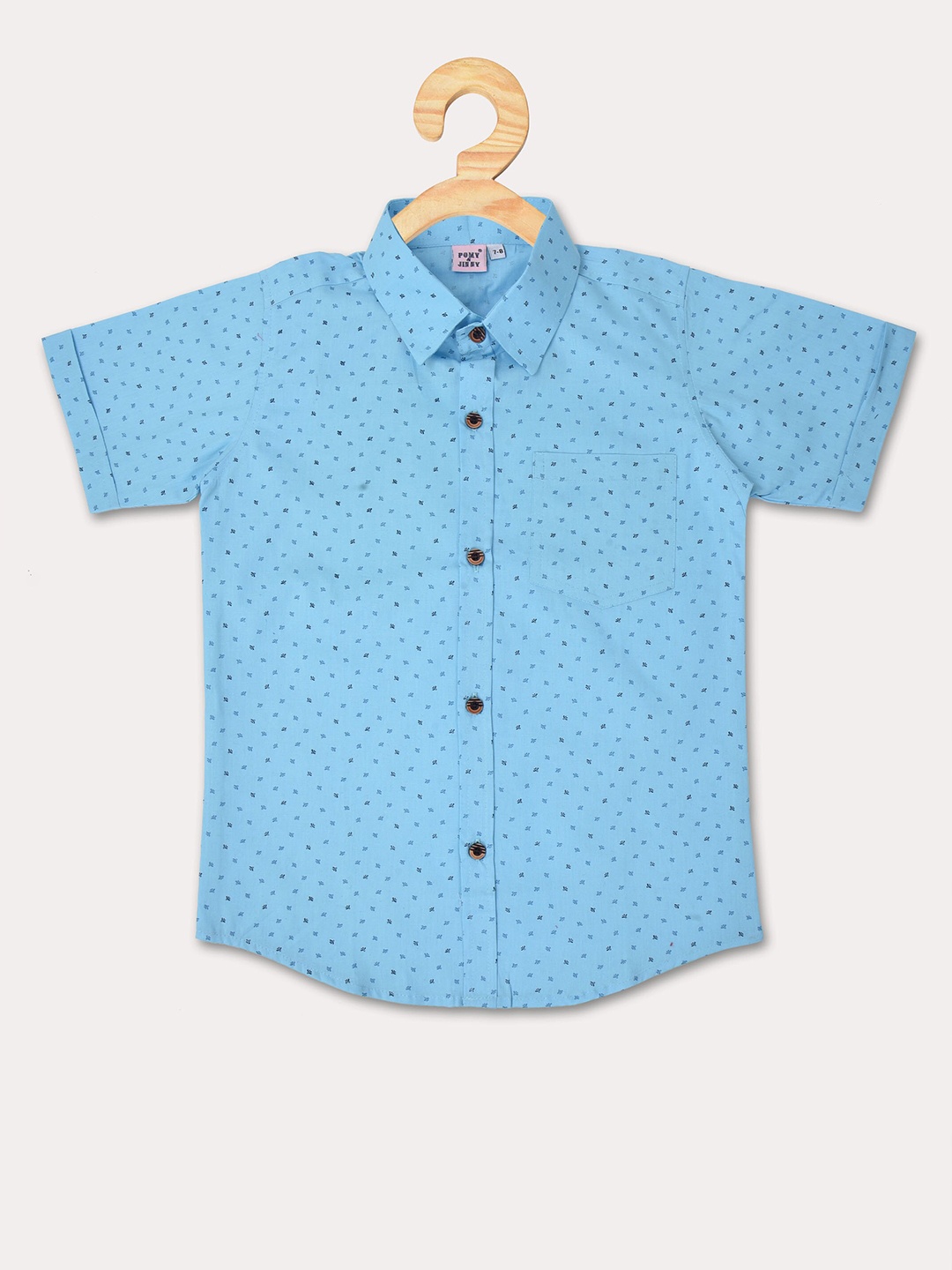 

POMY & JINNY Boys Turquoise Blue Slim Fit Printed Cotton Casual Shirt