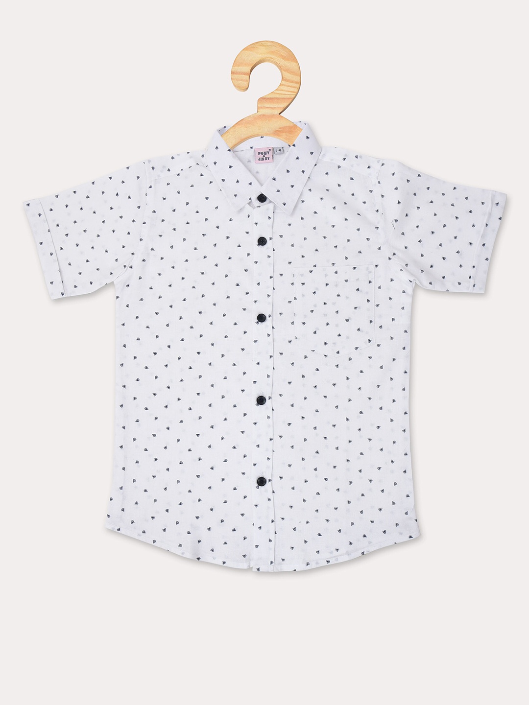 

POMY & JINNY Boys White Slim Fit Printed Cotton Casual Shirt