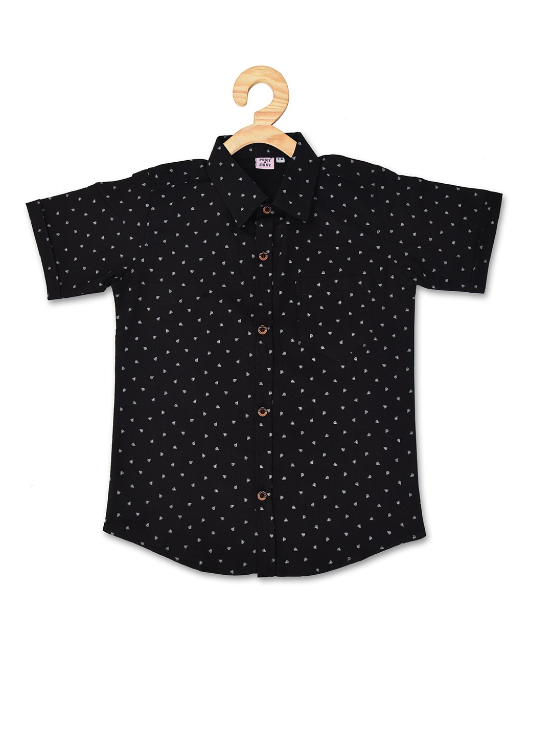 

POMY & JINNY Boys Black Slim Fit Printed Cotton Casual Shirt