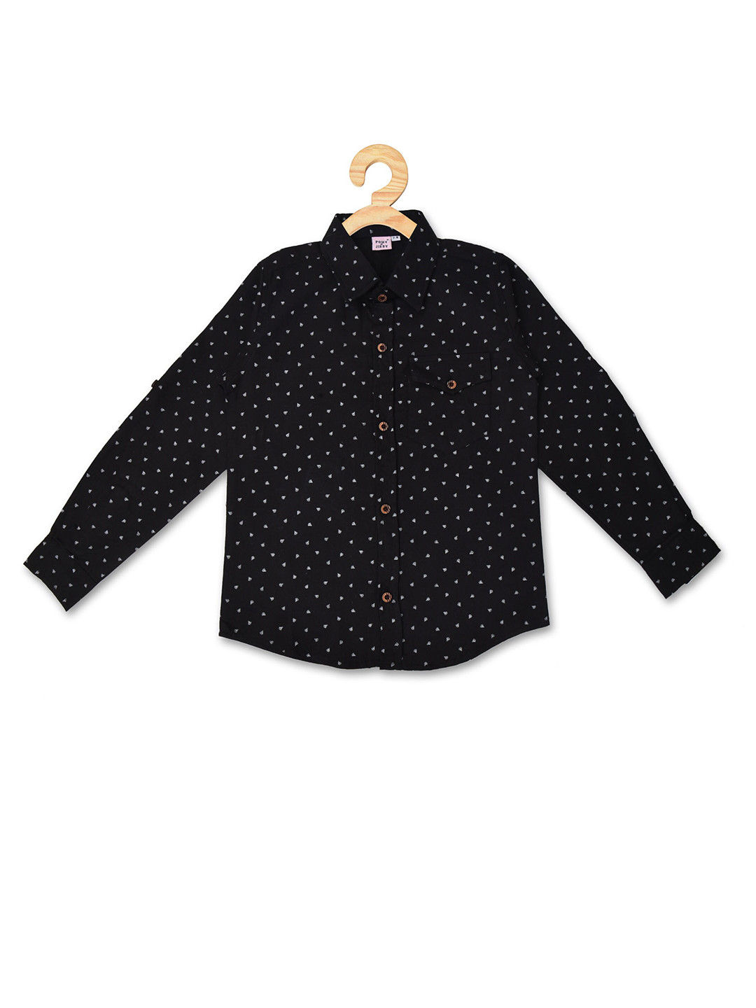 

POMY & JINNY Boys Black Slim Fit Printed Cotton Casual Shirt