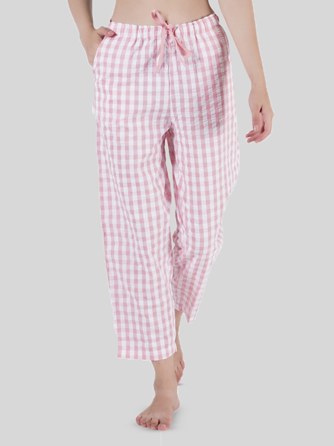 

Dreamz by Pantaloons Women Pink & White Checked Lounge Pants