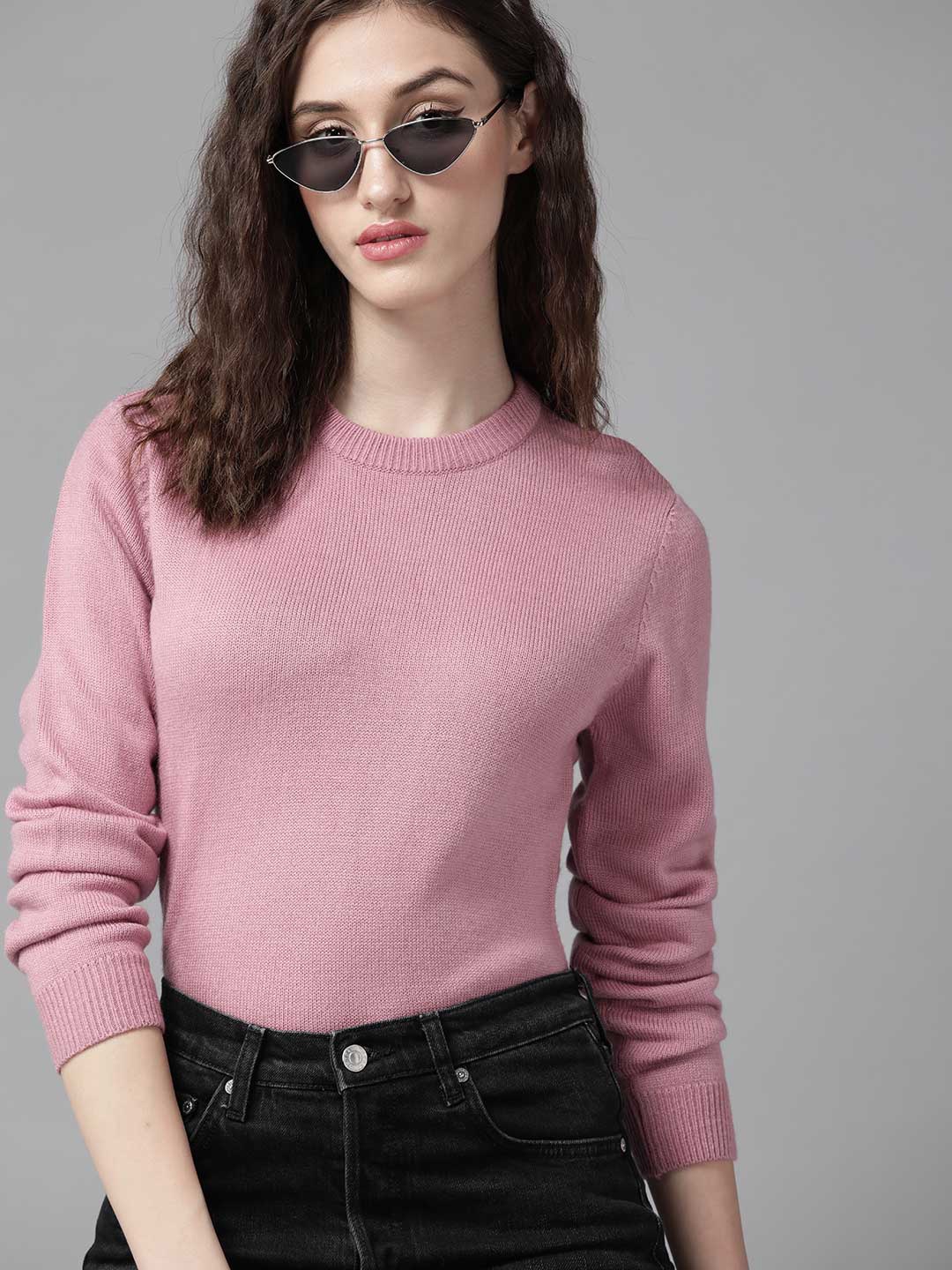 

The Roadster Lifestyle Co. Women Pink Solid Sweater