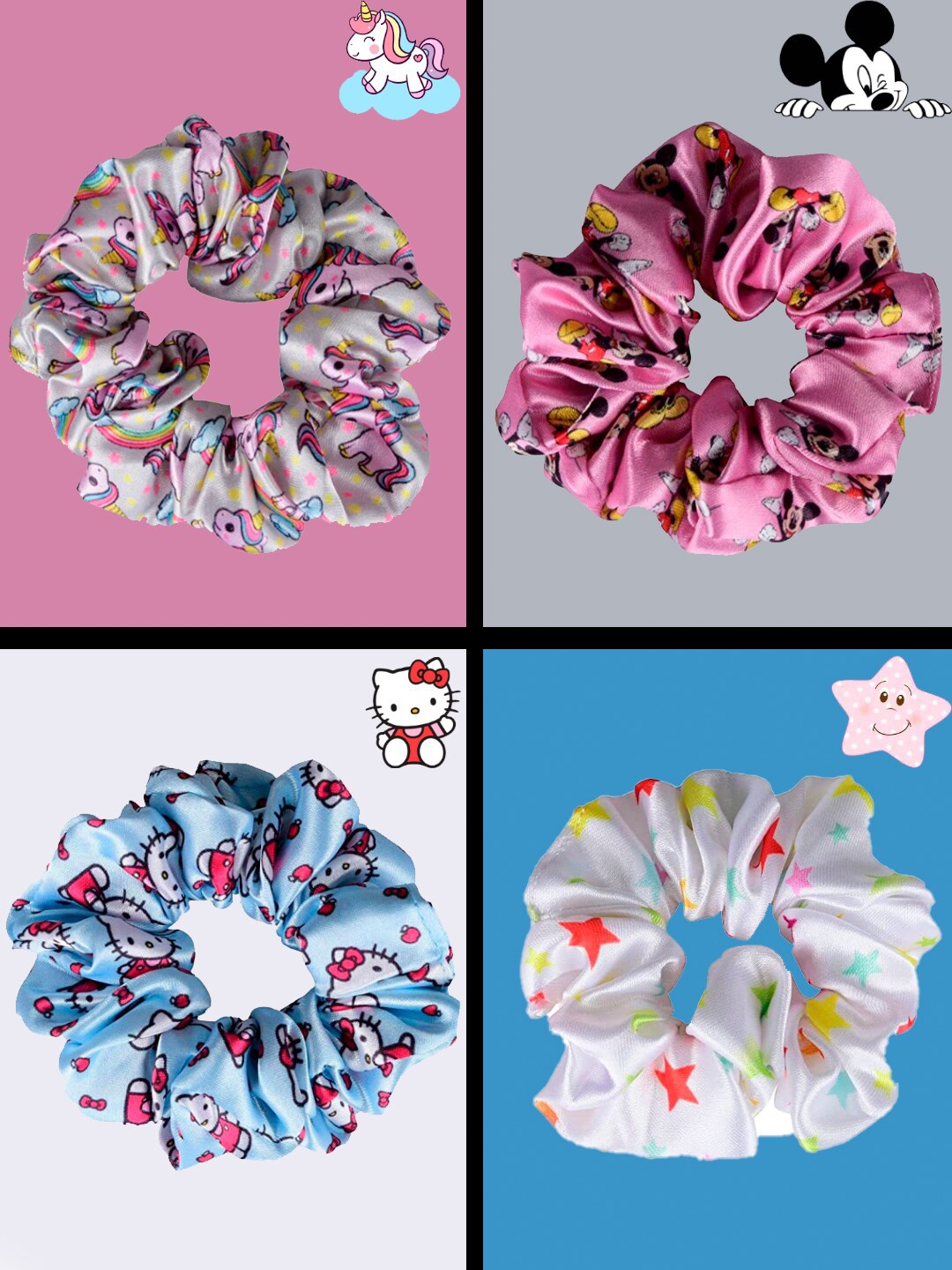 

OOMPH Girls Pink & Blue Set of 4 Embellished Ponytail Holders