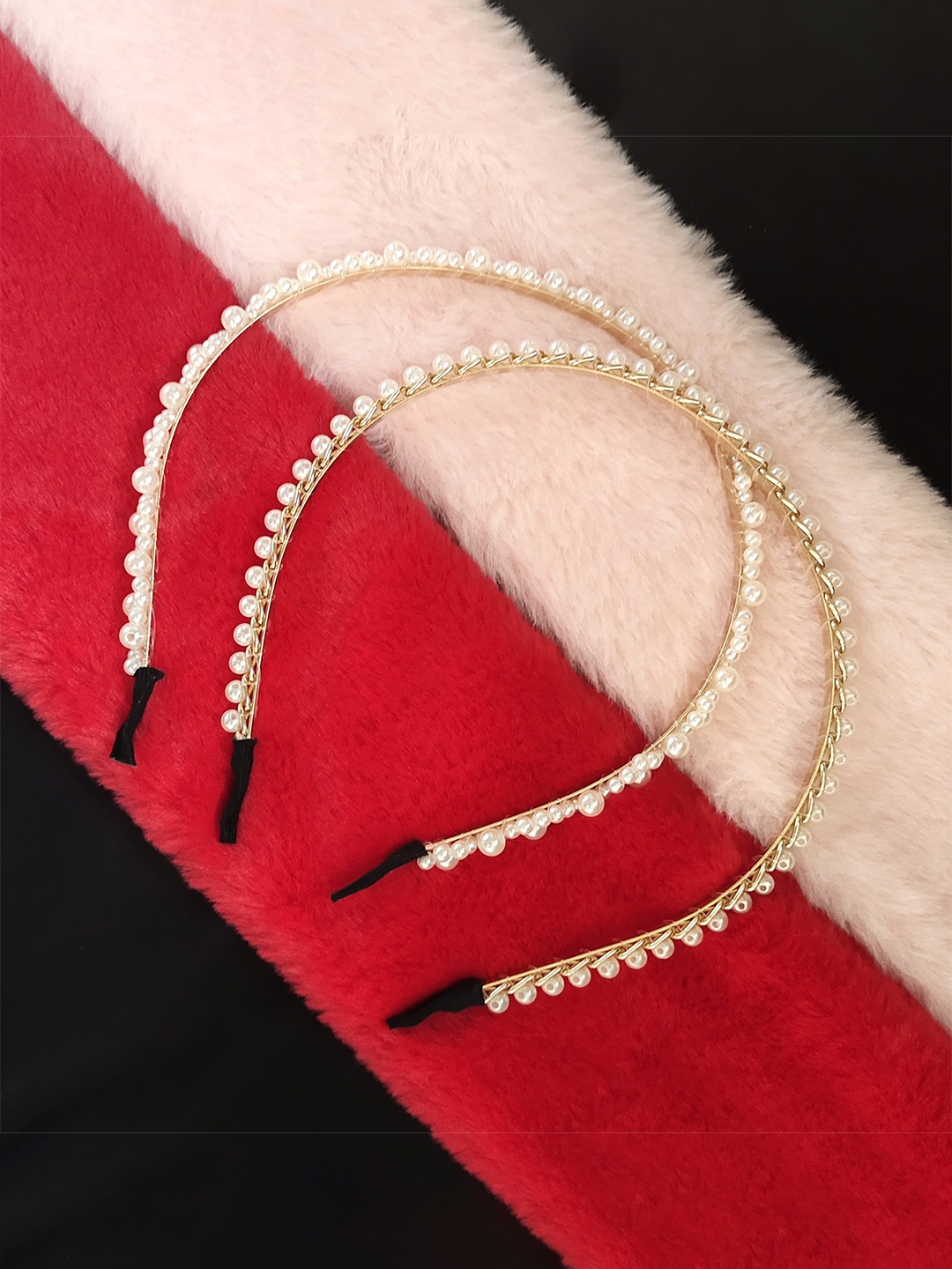 

ANNA CREATIONS Women White & Gold-Toned Set of 2 Embellished Hairband