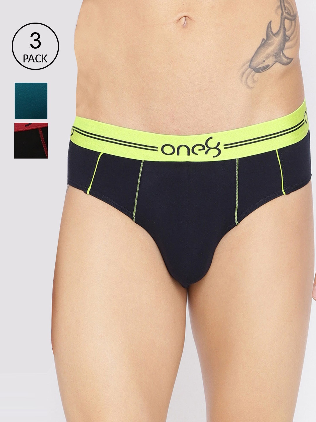 

one8 by Virat Kohli Men Pack Of 3 Solid Basic Briefs, Navy blue