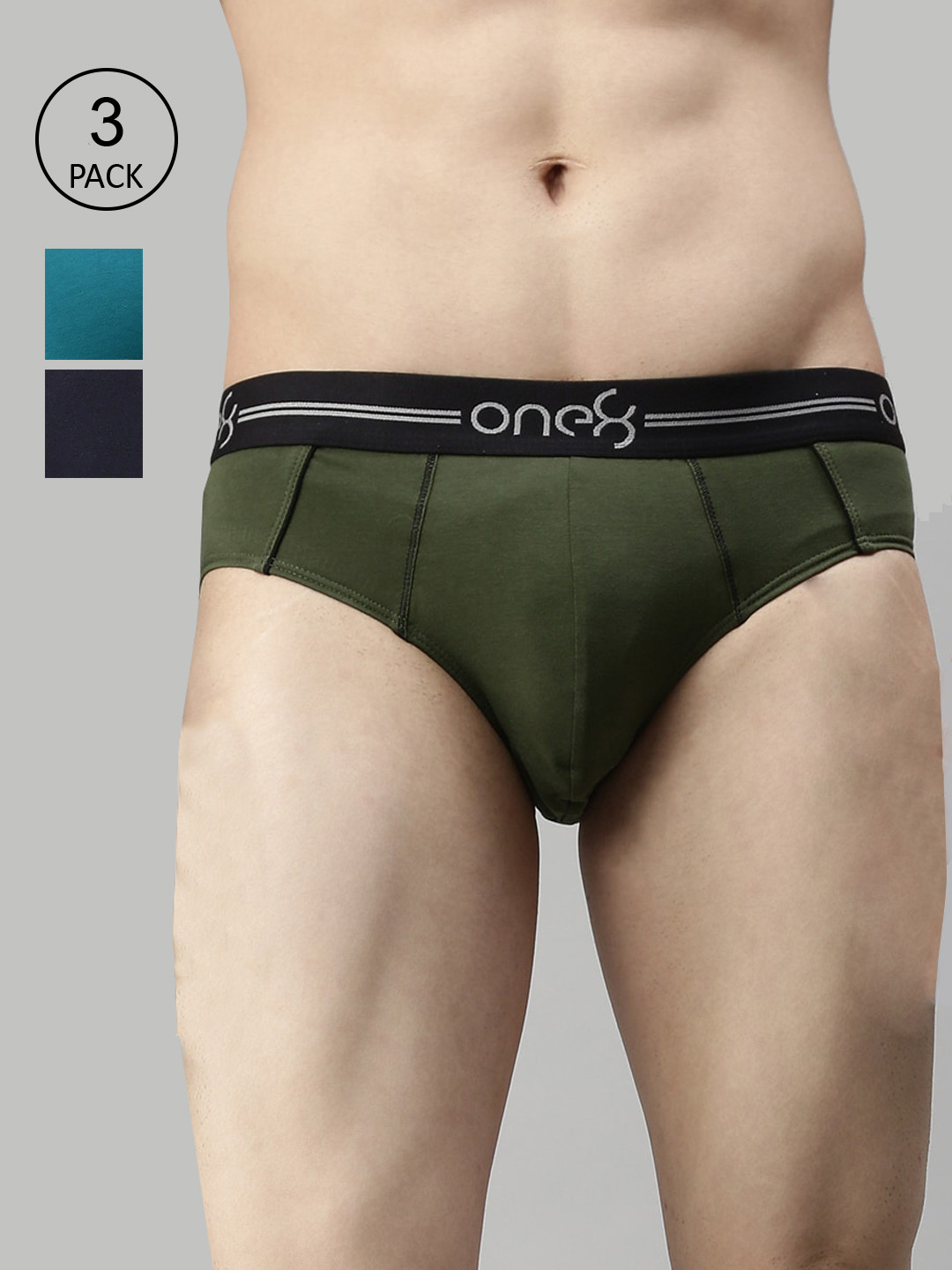 

one8 by Virat Kohli Men Pack Of 3 Solid Cotton Basic Briefs, Navy blue