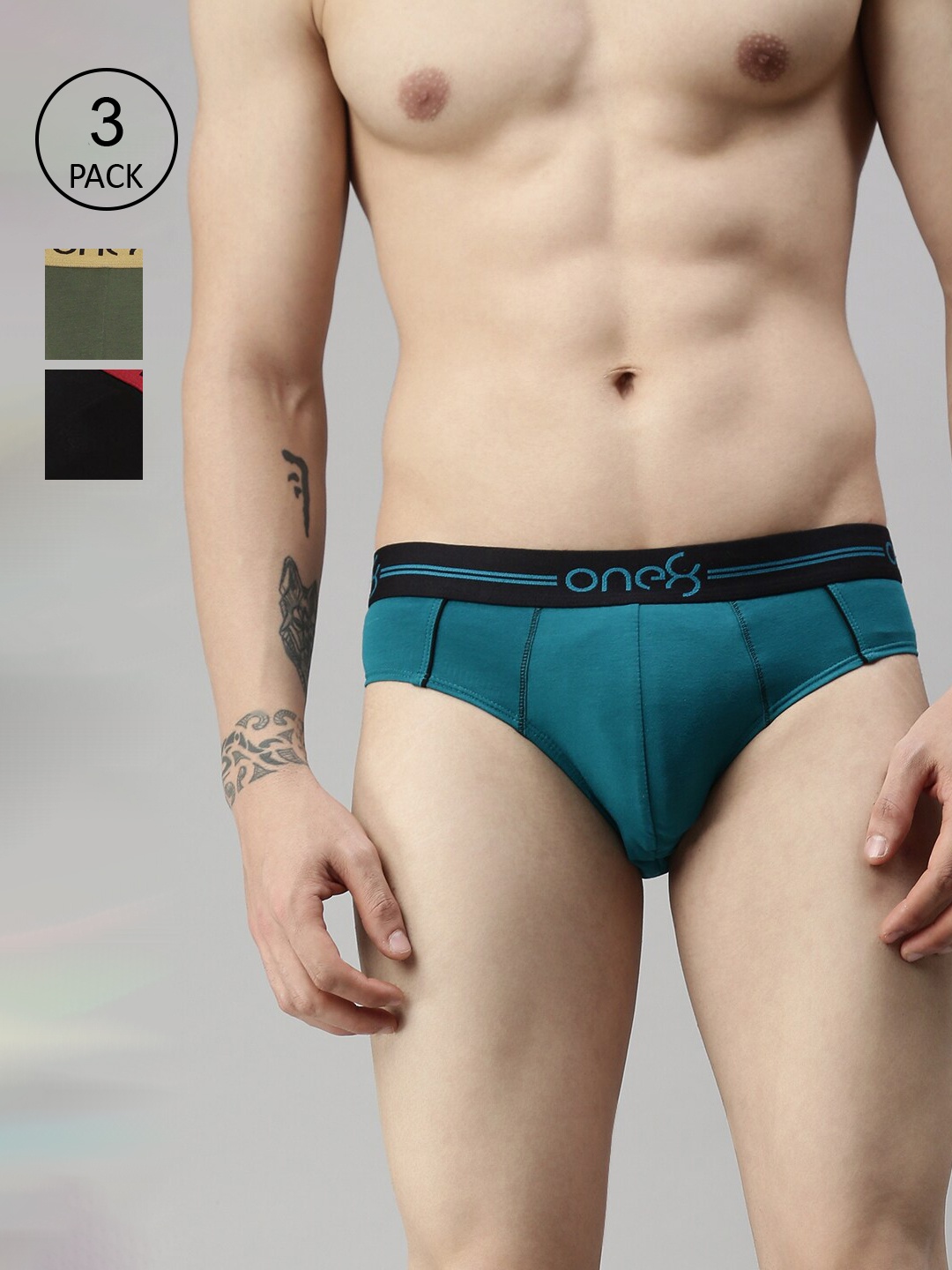 

one8 by Virat Kohli Pack Of 3 Men Solid Cotton Basic Briefs, Blue