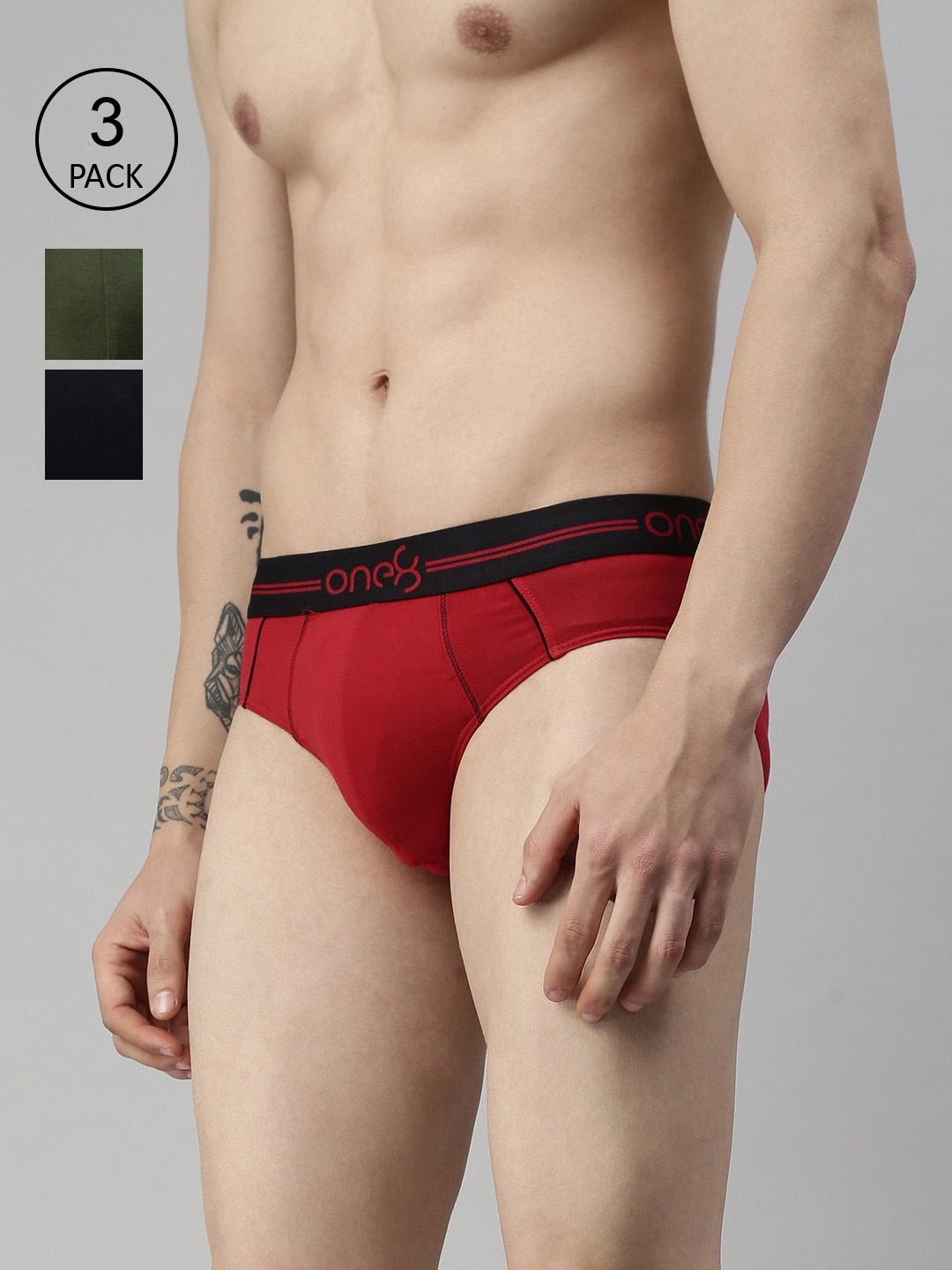 

one8 by Virat Kohli Men Pack Of 3 Solid Basic Briefs, Red