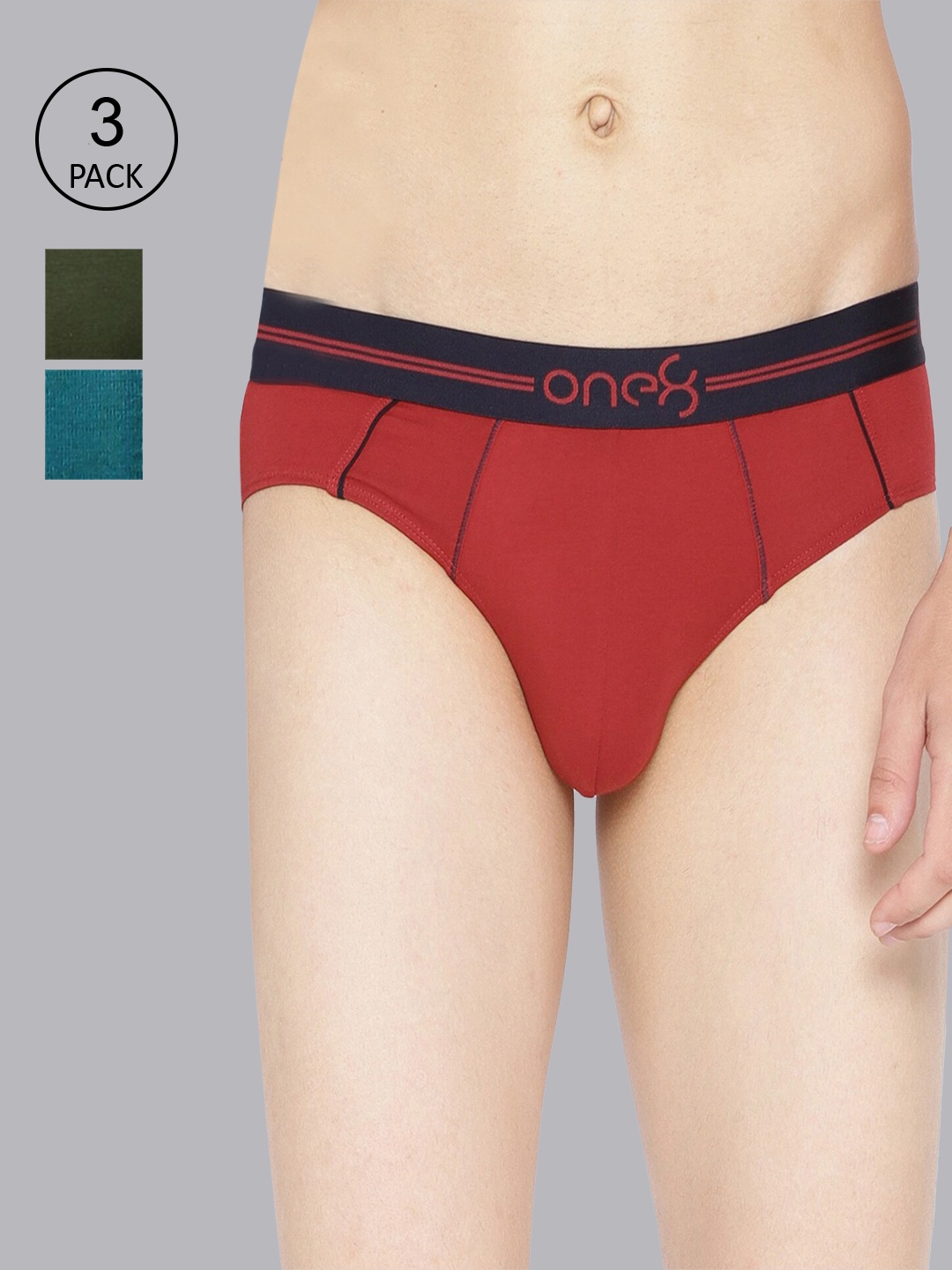 

one8 by Virat Kohli Men Pack Of 3 Solid Cotton Basic Briefs, Red
