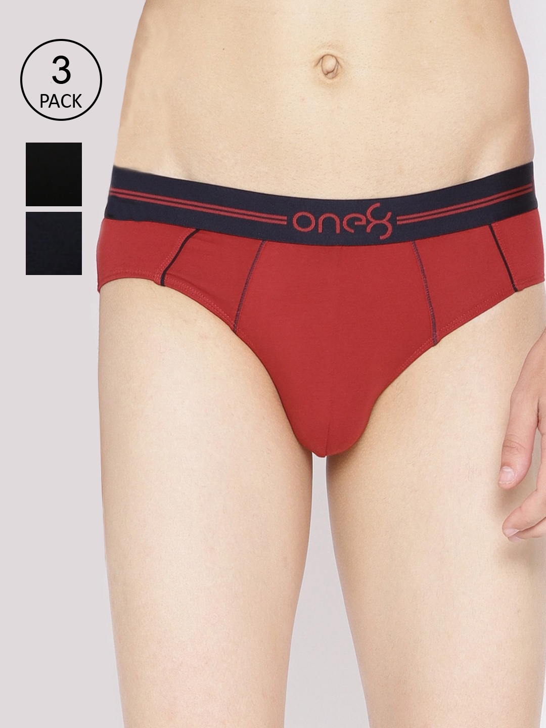 

one8 by Virat Kohli Men Pack of 3 Solid Briefs 202-PO3, Red