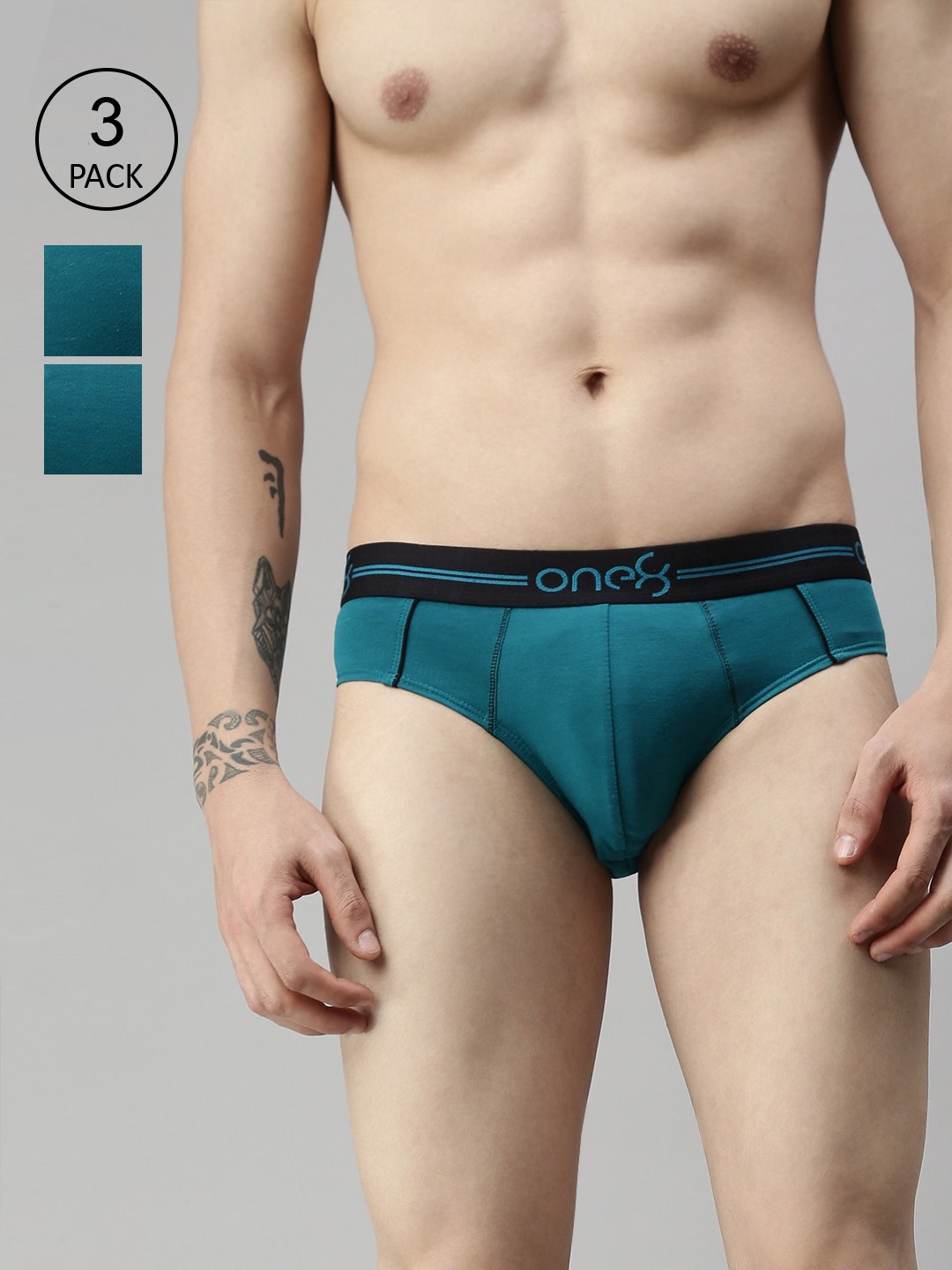 

one8 by Virat Kohli Men Pack Of 3 Solid Basic Briefs 202-PO3-Seagreen, Sea green