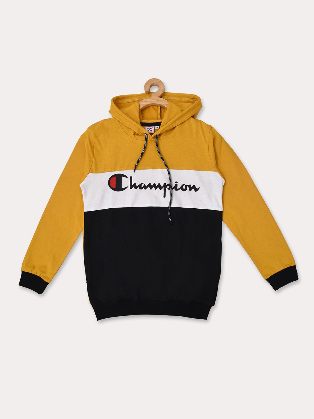 

POMY & JINNY Boys Yellow Colourblocked Hooded Cotton Sweatshirt