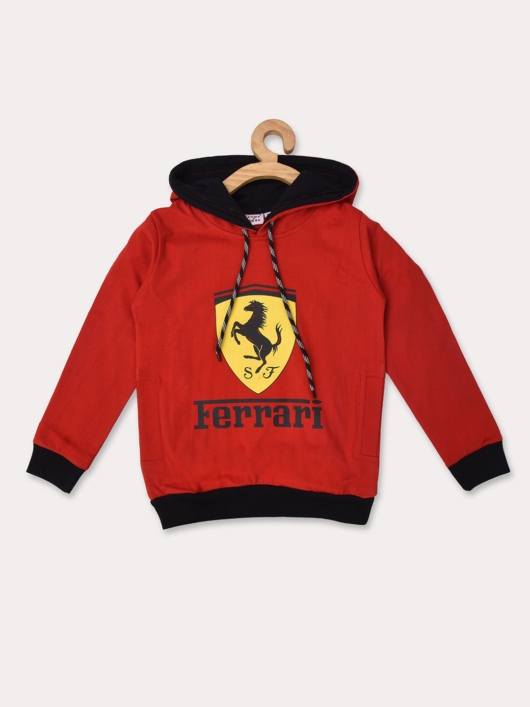 

POMY & JINNY Boys Red Printed Hooded Cotton Sweatshirt
