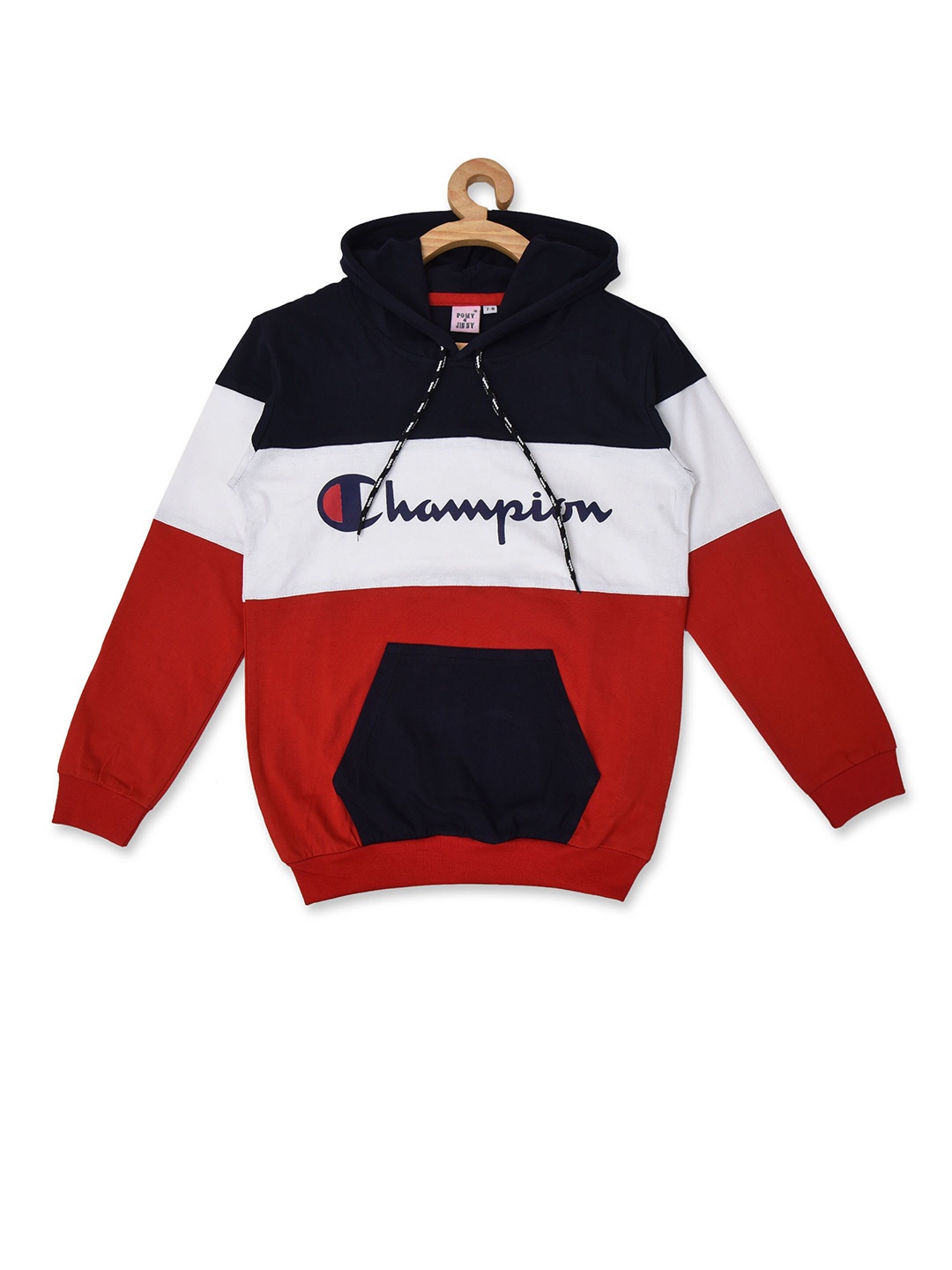 

POMY & JINNY Boys Navy Blue Cotton Colourblocked Hooded Cotton Sweatshirt