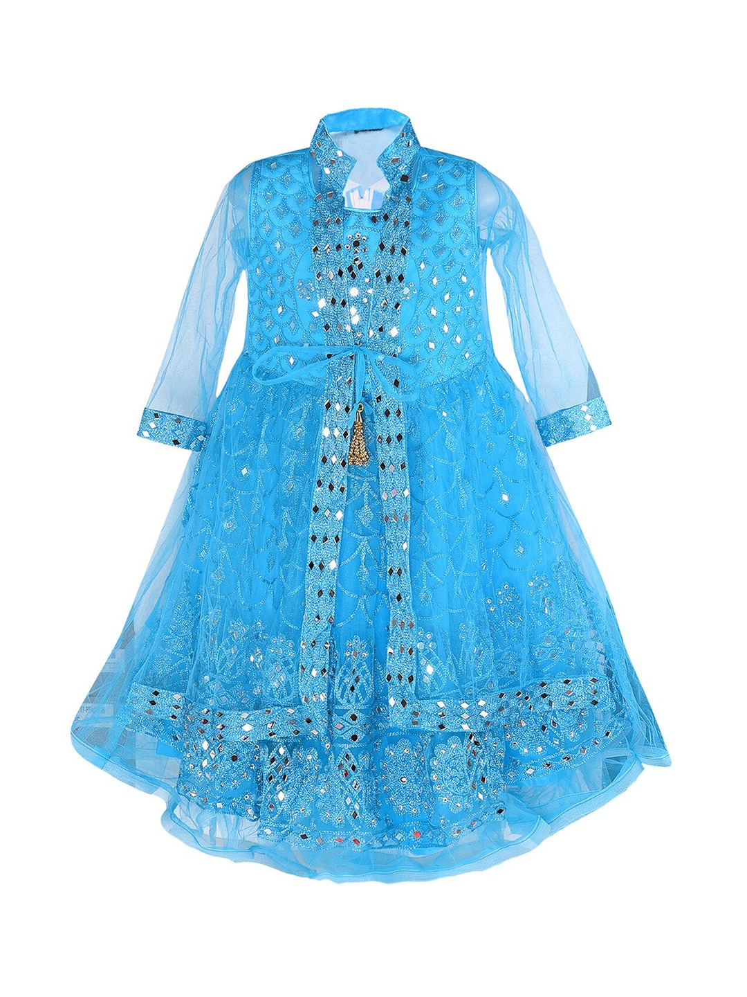 

Wish Karo Girls Blue Embellished Net Maxi Dress