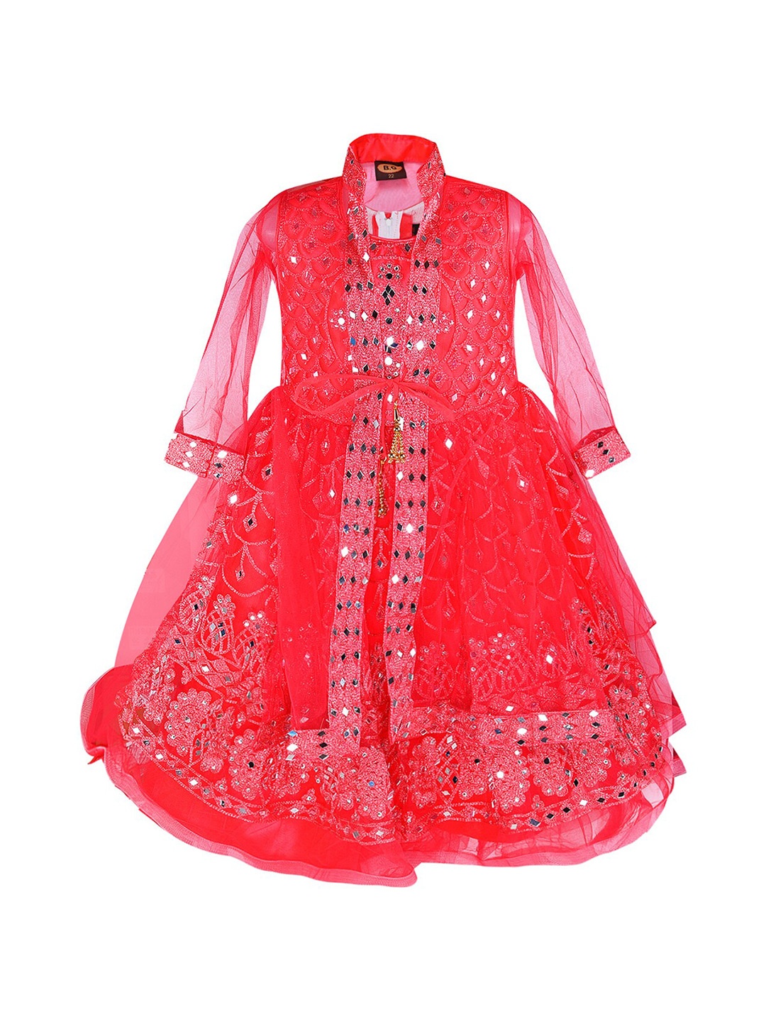 

Wish Karo Girls Red Embellished Net Maxi Dress