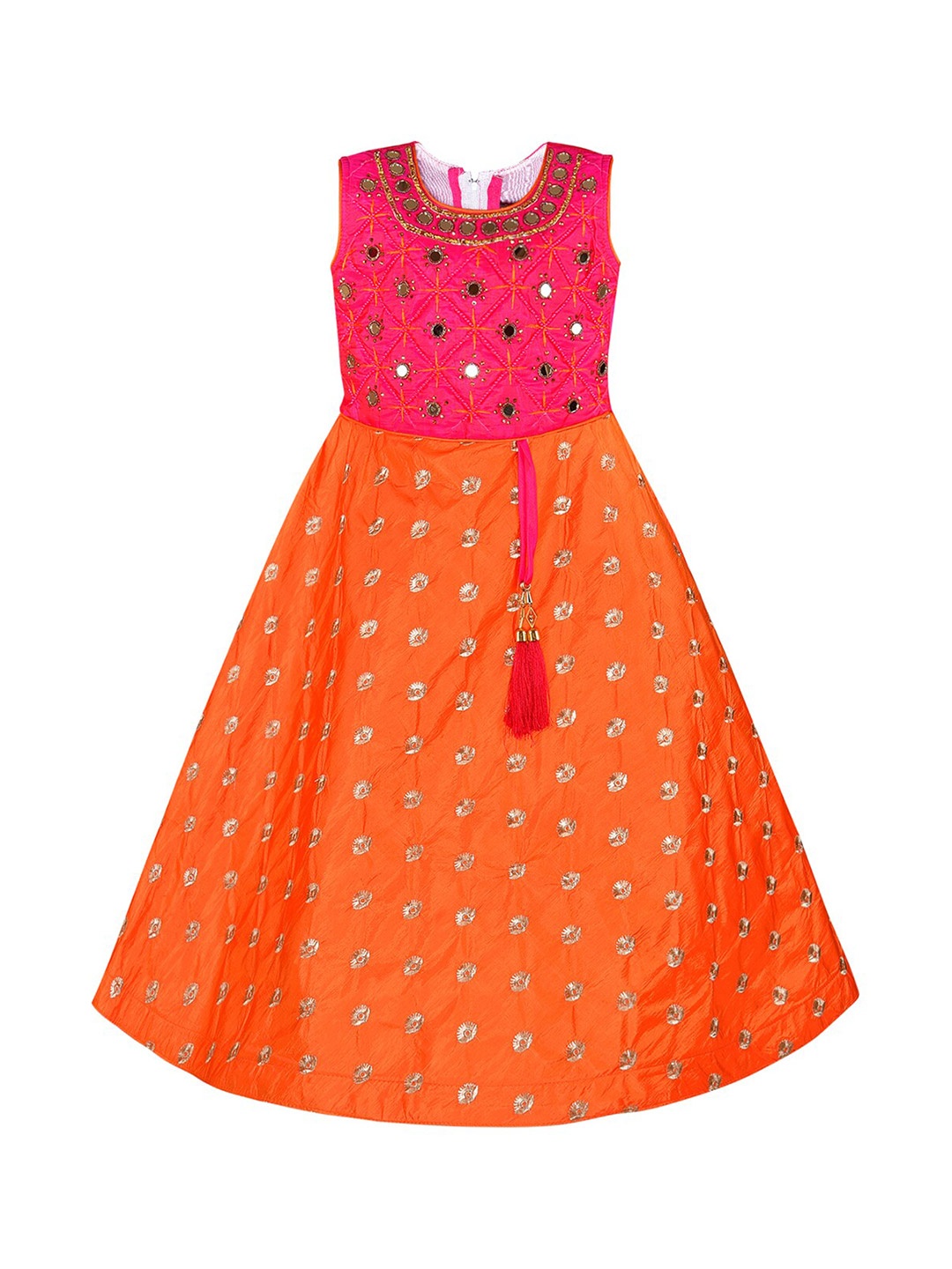 

Wish Karo Girls Pink Ethnic Motif Embellished A-Line Dress, Orange