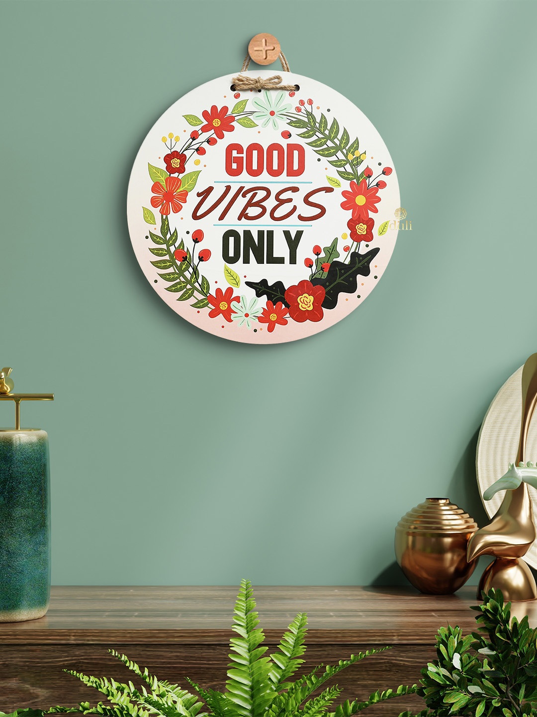 

DULI White, Red & Black Good Vibes Only Wooden Wall Hanging Wall Decor