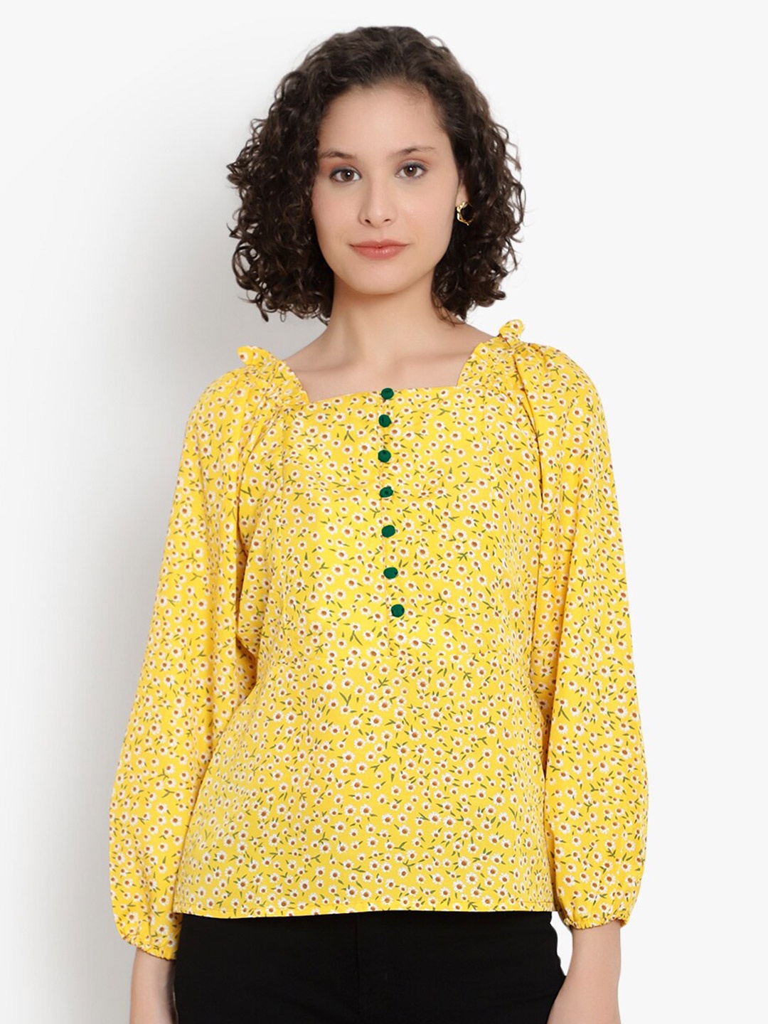 

Indietoga Yellow Floral Printed Top