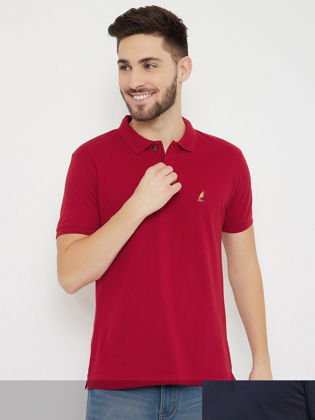 

HARBOR N BAY Men Red & Navy Blue Pack of 2 Cotton Polo Collar T-shirt
