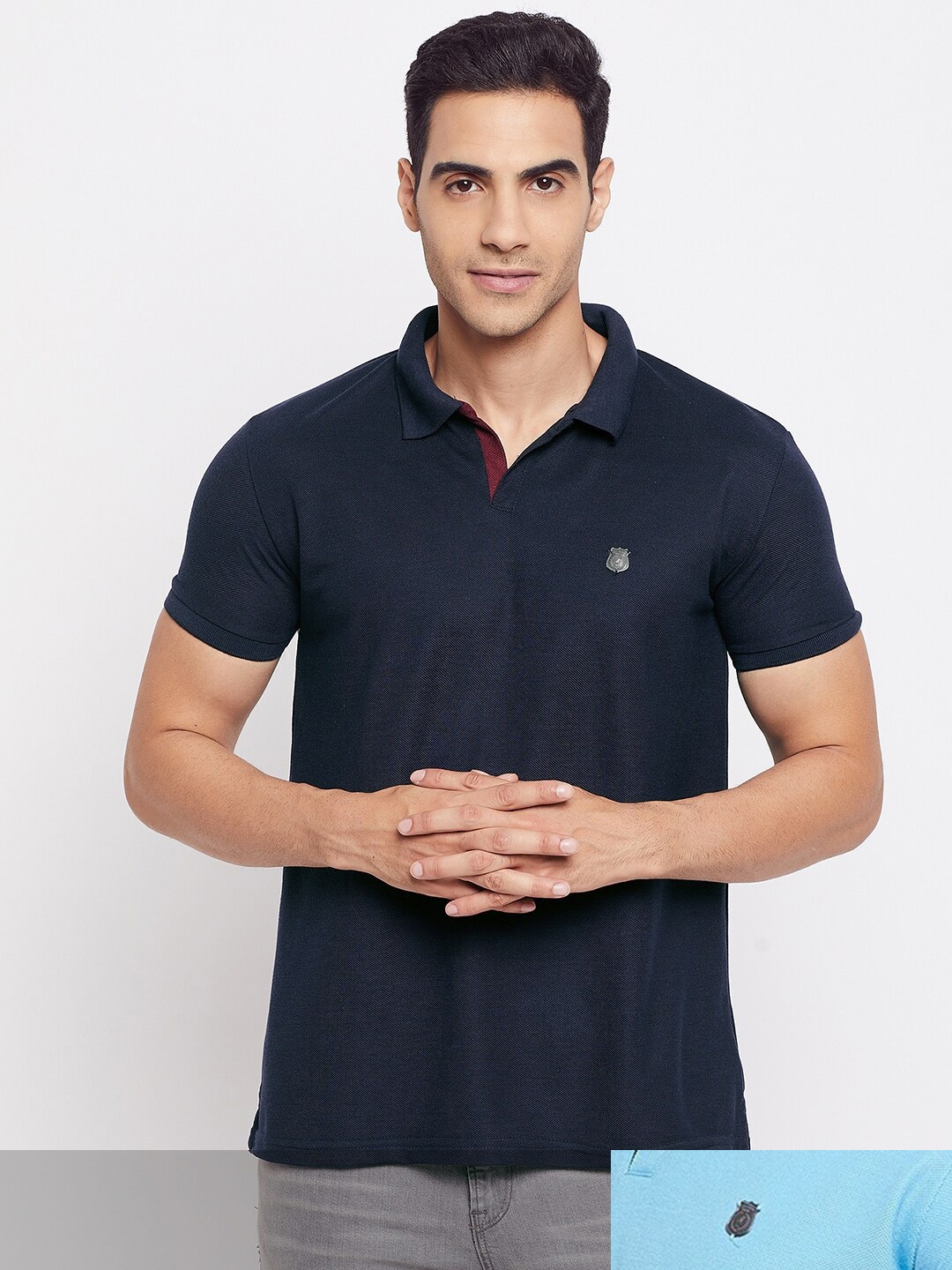 

HARBOR N BAY Men Blue & Navy Blue Pack of 2 Cotton Polo Collar T-shirt