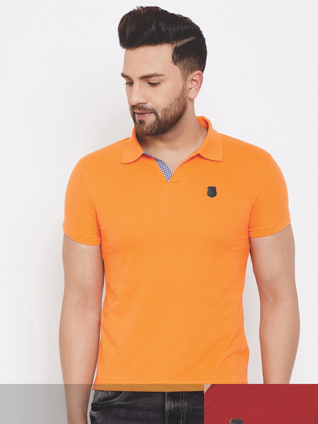 

HARBOR N BAY Men Maroon & Orange Pack of 2 Cotton Polo Collar T-shirt