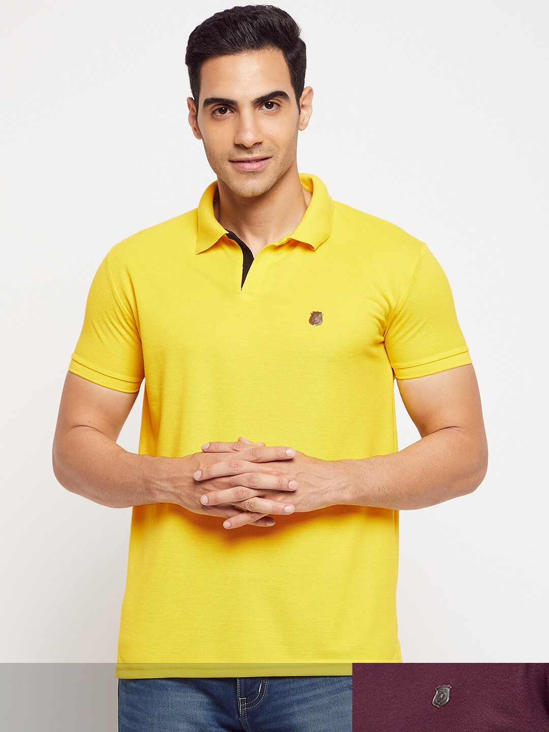 

HARBOR N BAY Men Yellow & Burgundy Pack of 2 Cotton Polo Collar T-shirt