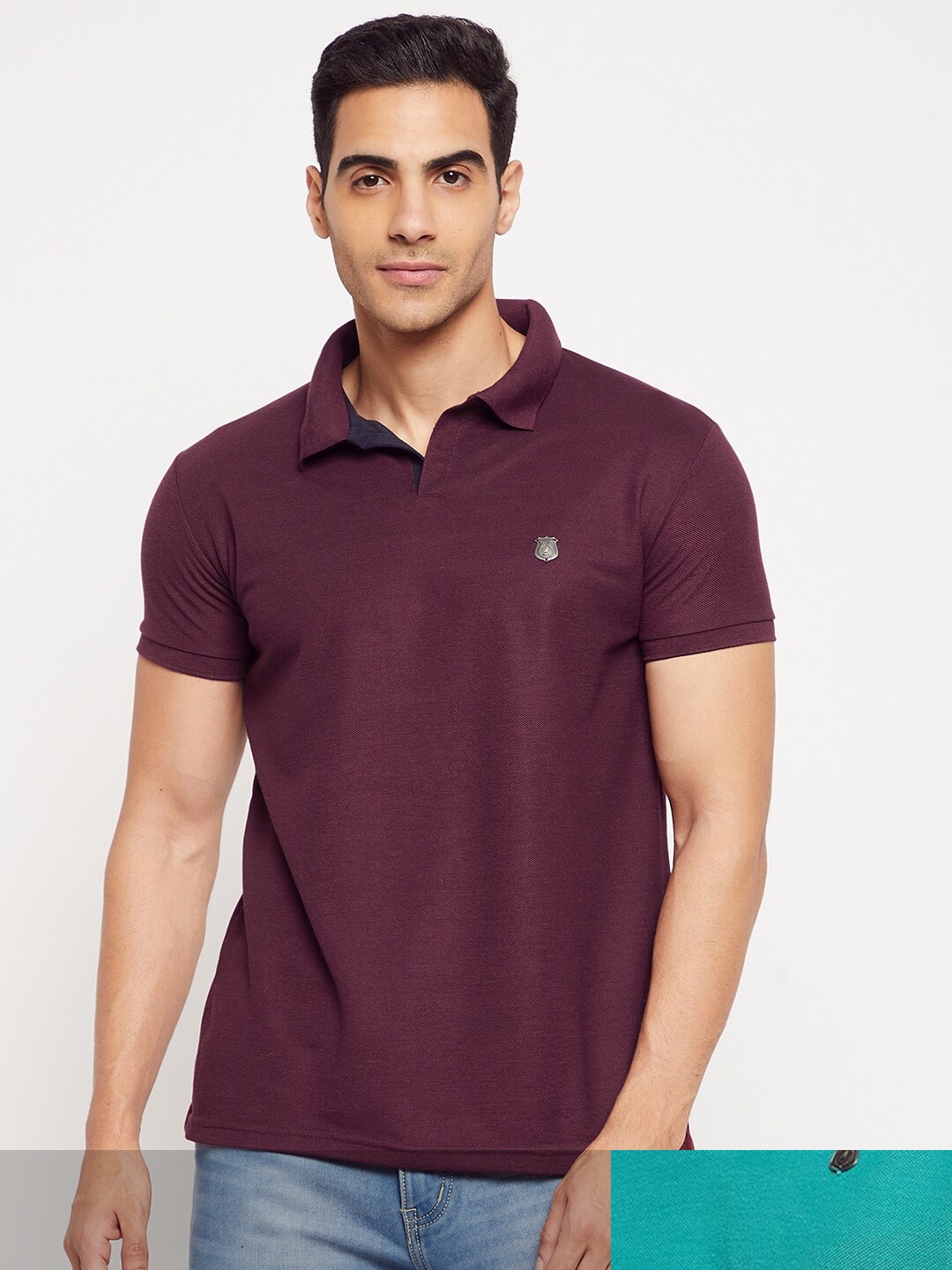 

HARBOR N BAY Men Purple & Sea Green Pack of 2 Cotton Polo Collar T-shirt
