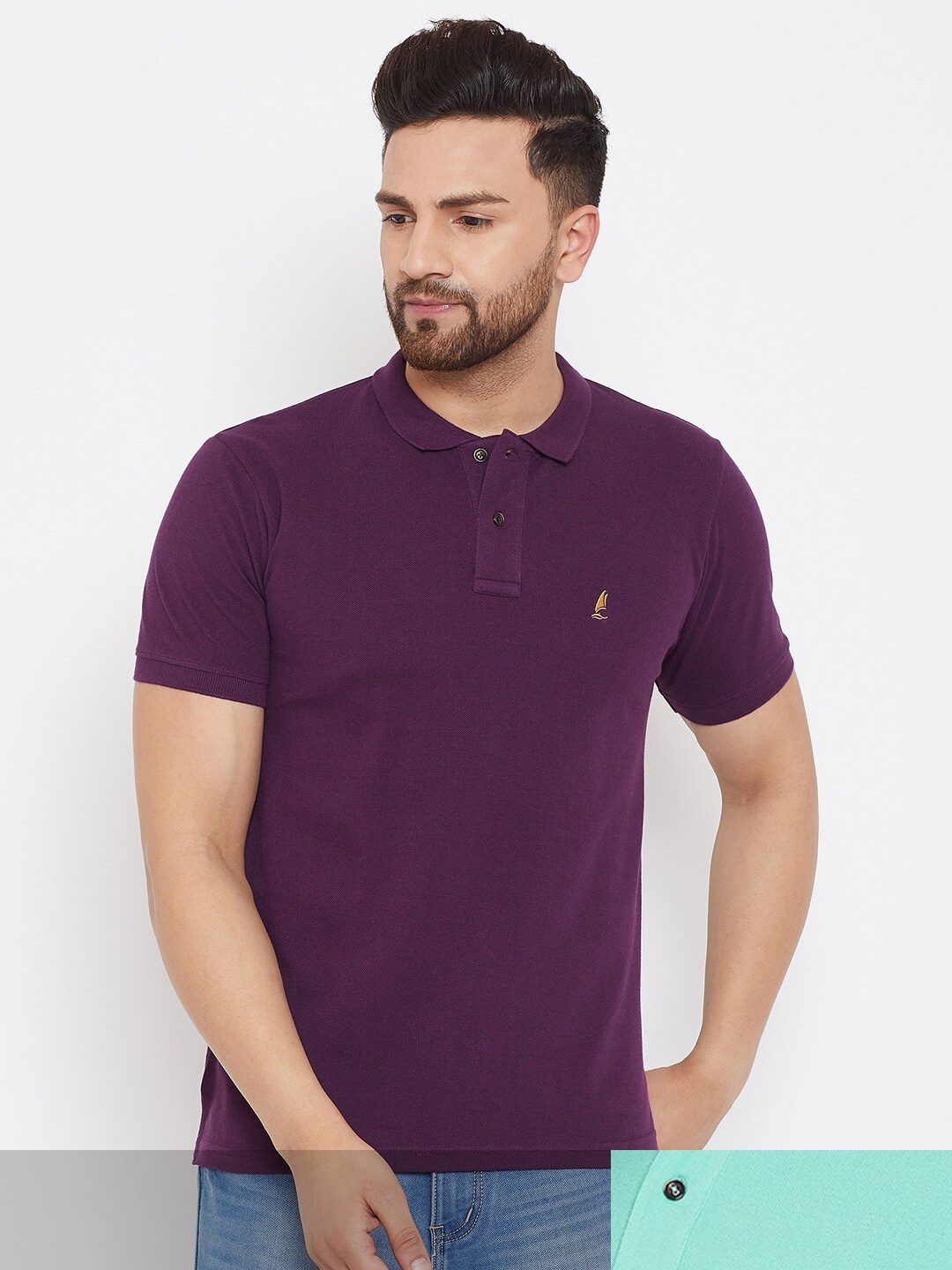 

HARBOR N BAY Men Purple & Green Pack of 2 Cotton Polo Collar T-shirt