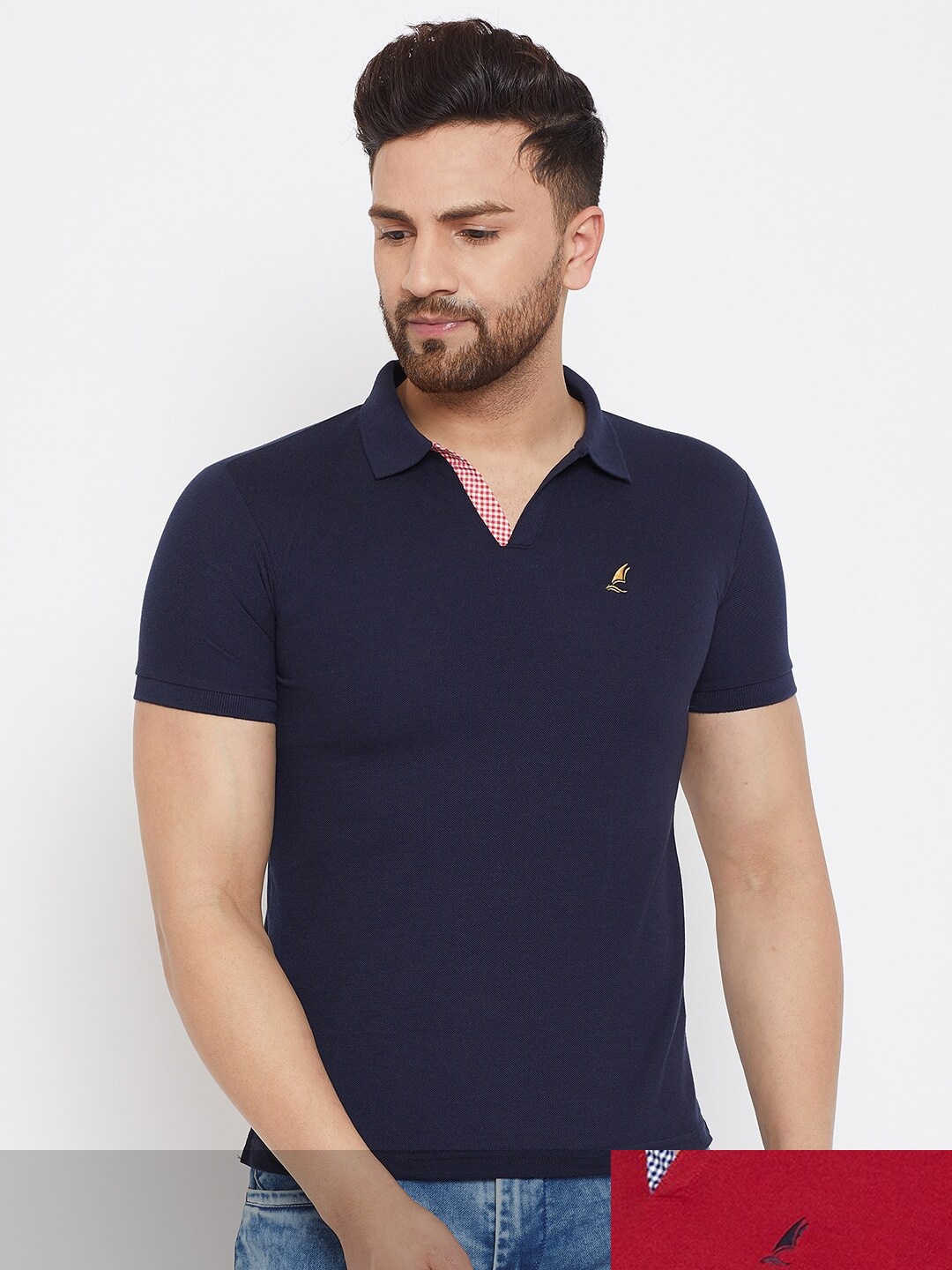 

HARBOR N BAY Men Navy Blue & Red Pack of 2 Cotton Polo Collar T-shirt