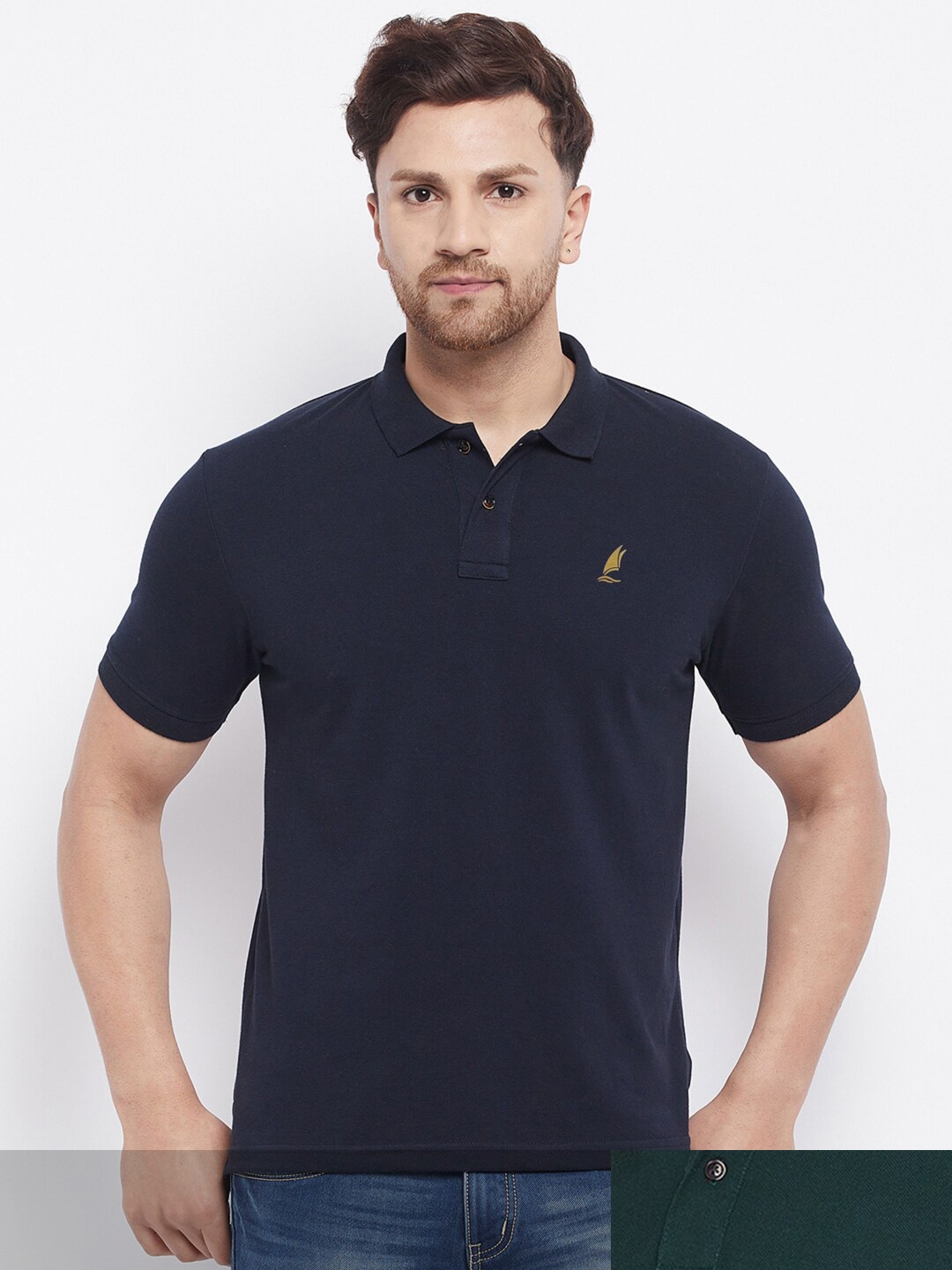 

HARBOR N BAY Men Navy Blue & Green Pack of 2 Cotton Polo Collar T-shirt