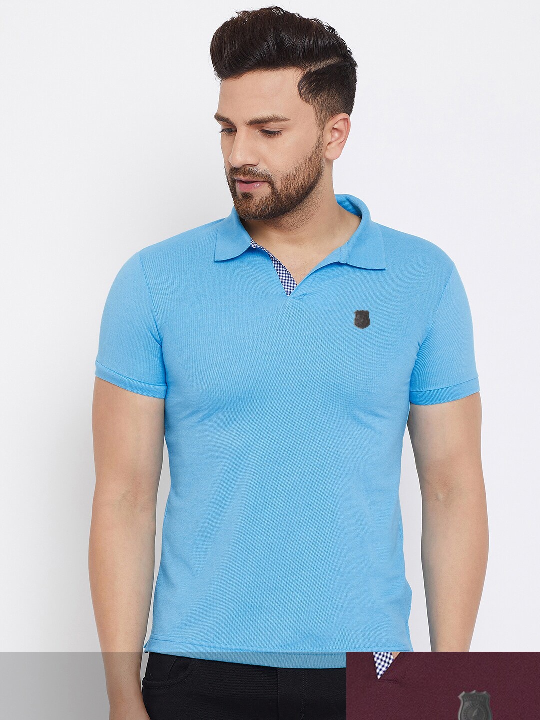 

HARBOR N BAY Men Burgundy & Blue Pack of 2 Cotton Polo Collar T-shirt