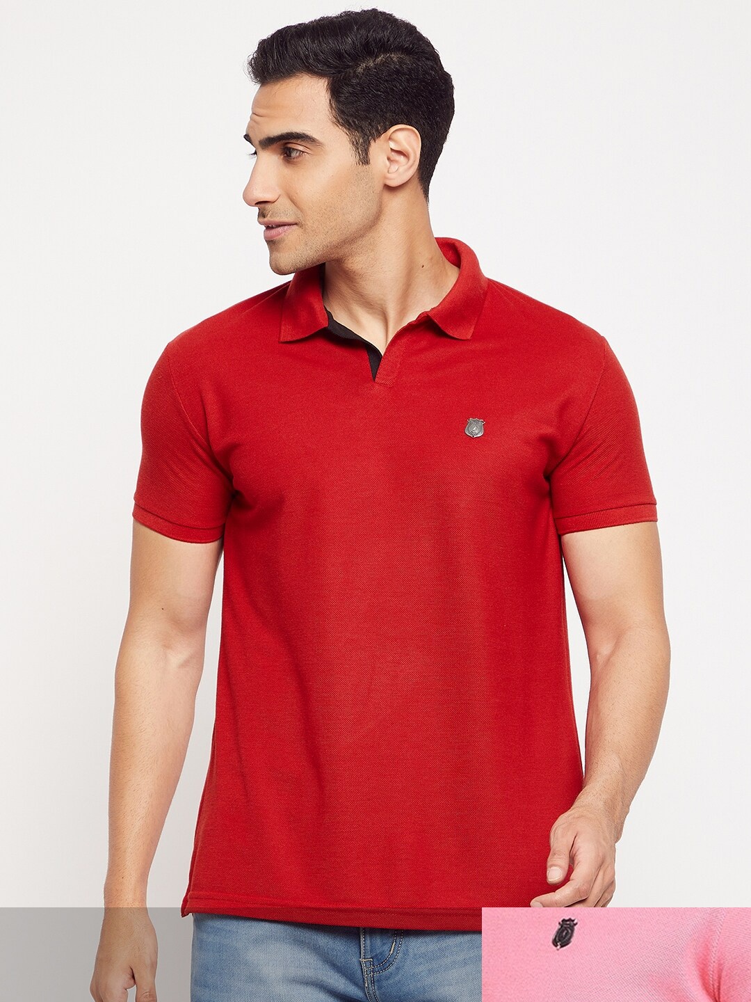 

HARBOR N BAY Men Coral & Red Pack of 2 Cotton Polo Collar T-shirt